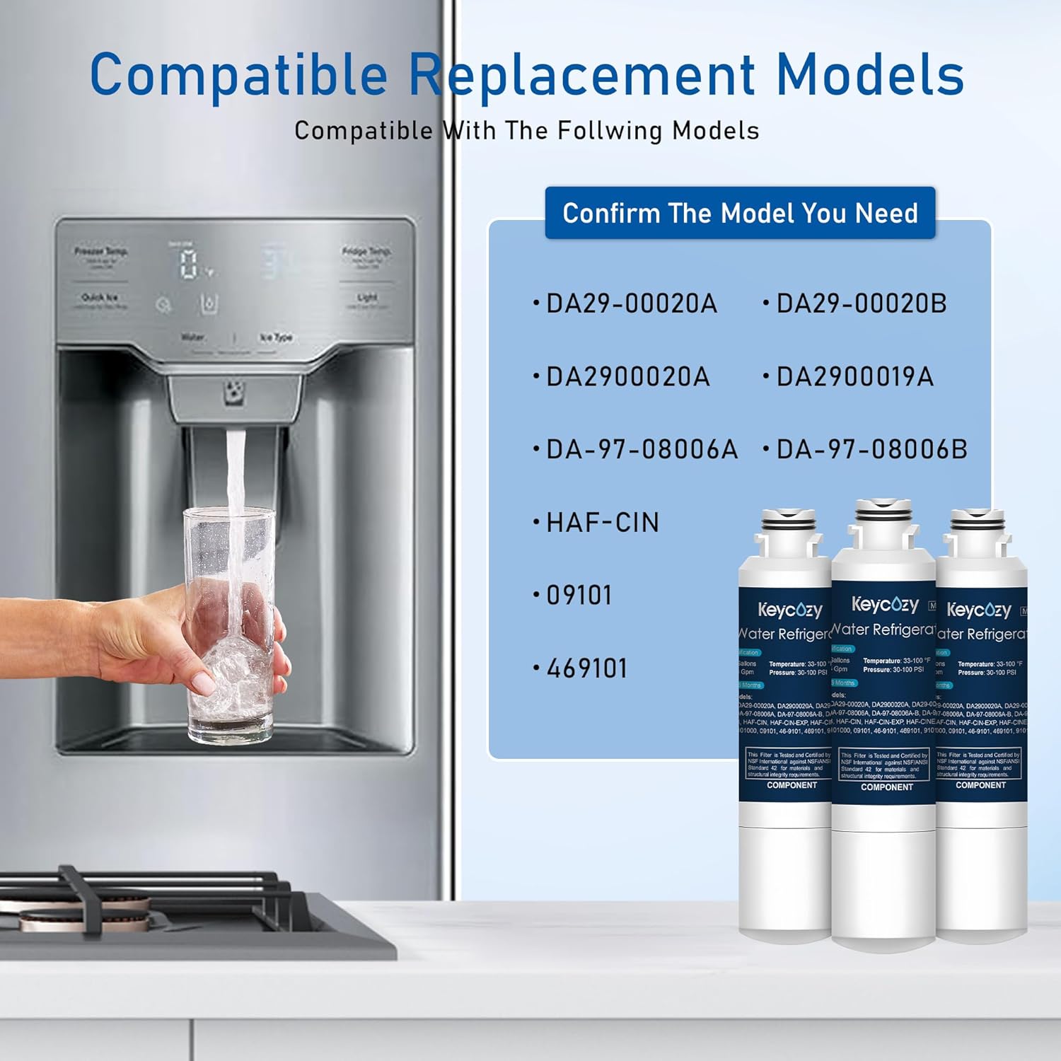 Refrigerator Water Filter Replacement for Samsung Water Filter DA29-00020B, HAF-CIN, RS25J500DSR, RF28HMEDBSR, HAF-CIN/EXP, RF4287HARS, RF28HFEDBSR, K007 3 Pack