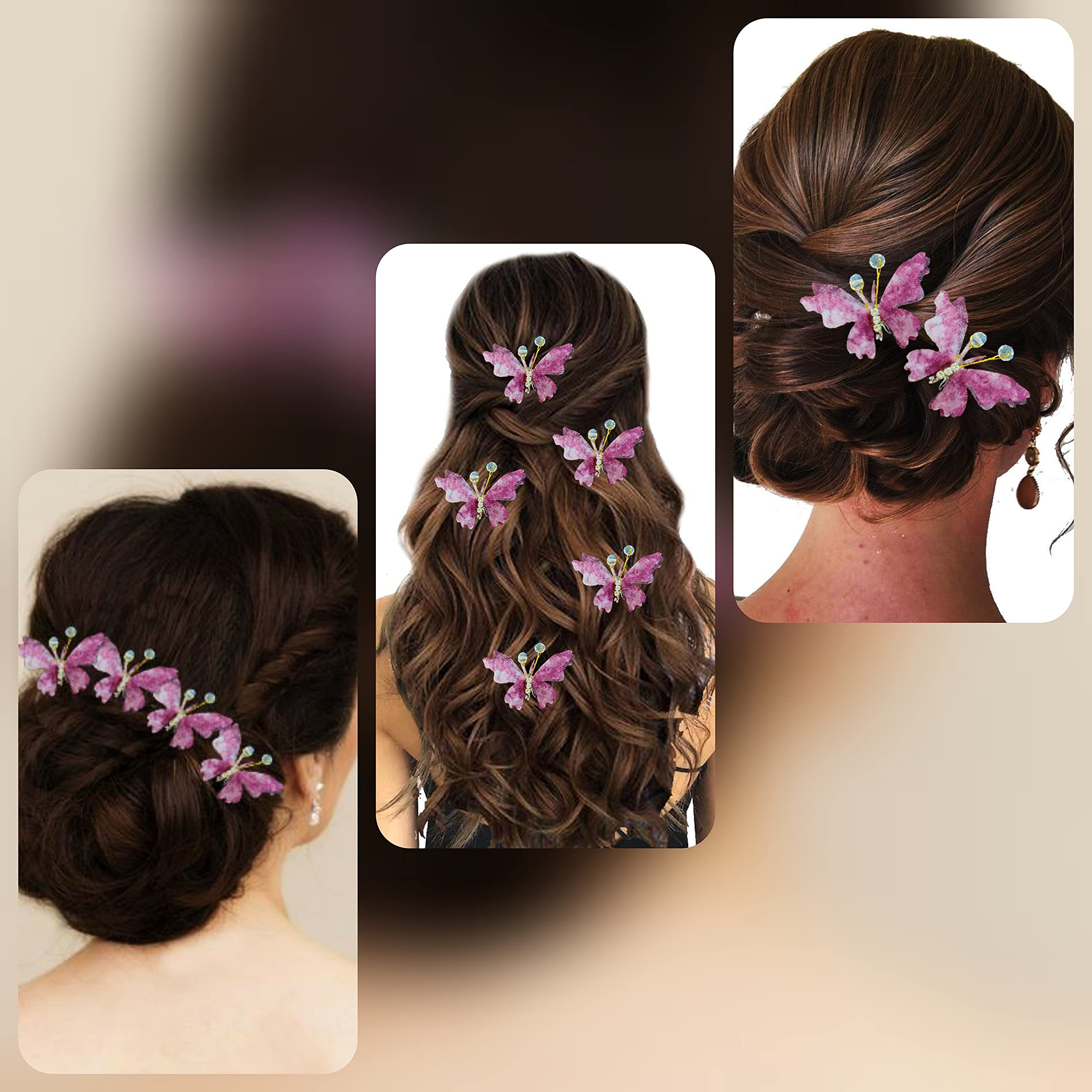 Hair Flare Artificial Butterfly Hair Pin for Girls and Women/Hair Accessories and Hair Judapin for Women- Maroon, 2232, Pack of 6 Pins 2