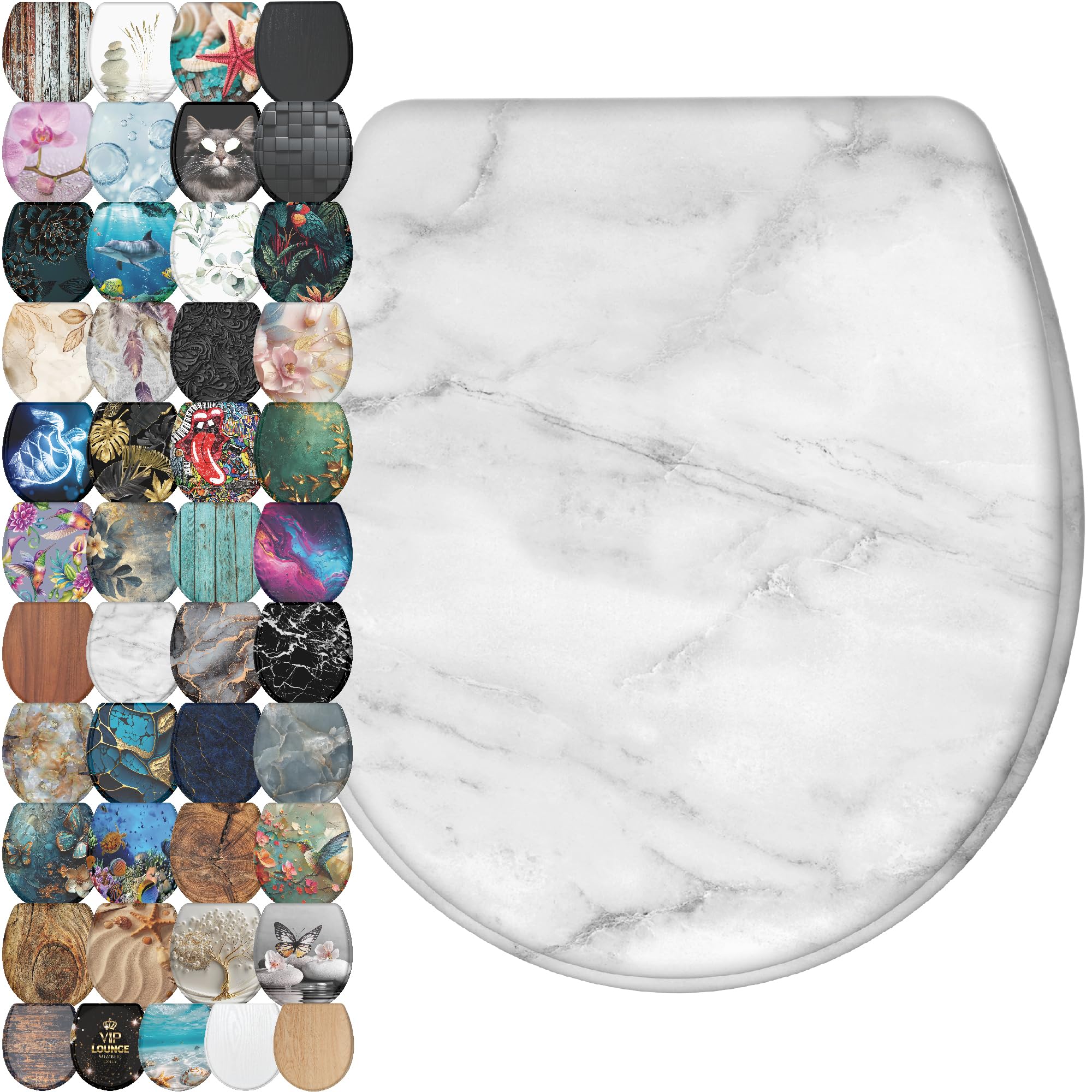 Sanilo Wooden Toilet Seat with Quick Release &amp; Soft Close [ROUND] - Decorative &amp; Slow Close Molded Wood Seat - With One Click for Easy Installation &amp; Cleaning - With Adjustable Fit (Marble)