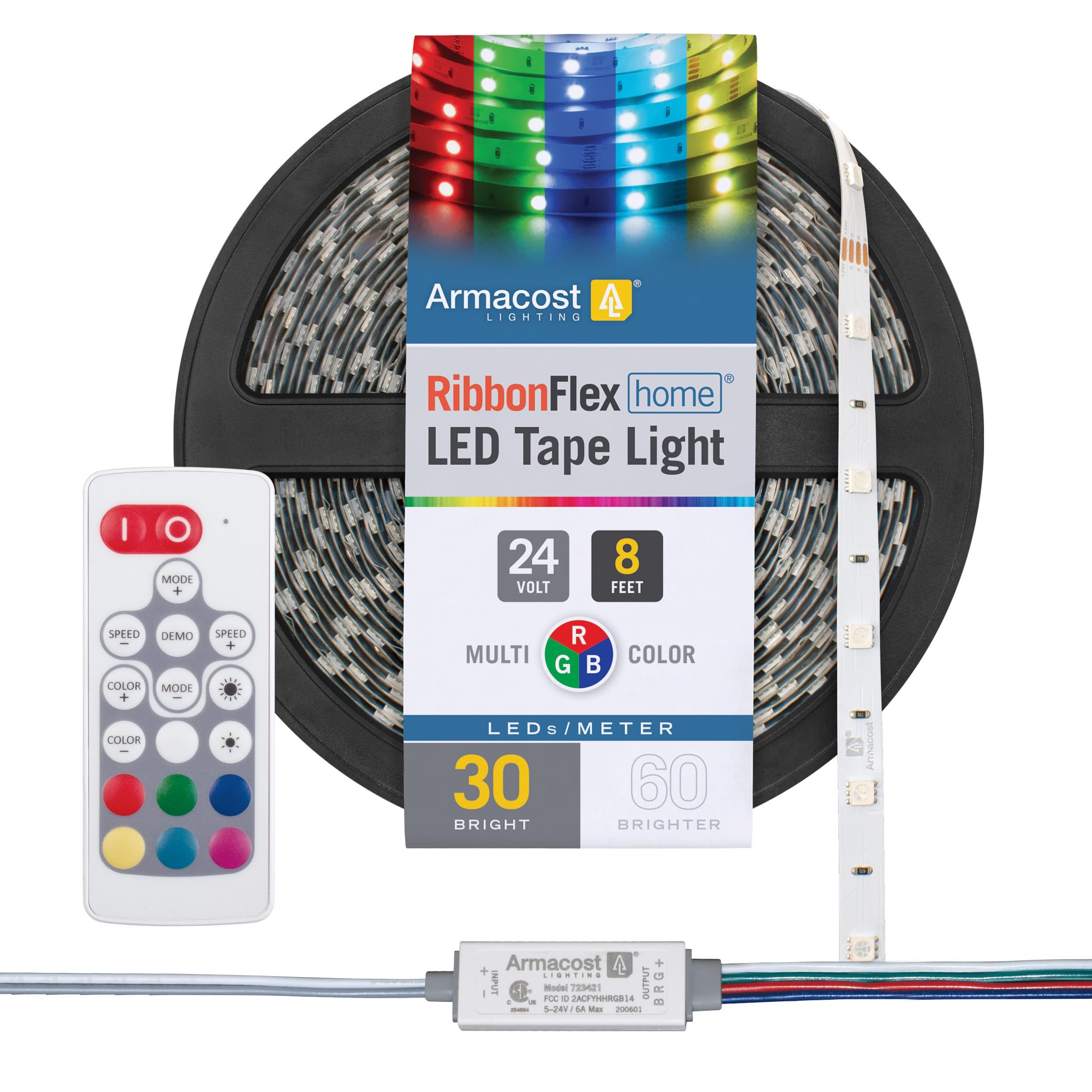 Armacost Lighting Slimline RGB Color LED Controller with 2.5M Multicolor 24V LED Strip Light 713929
