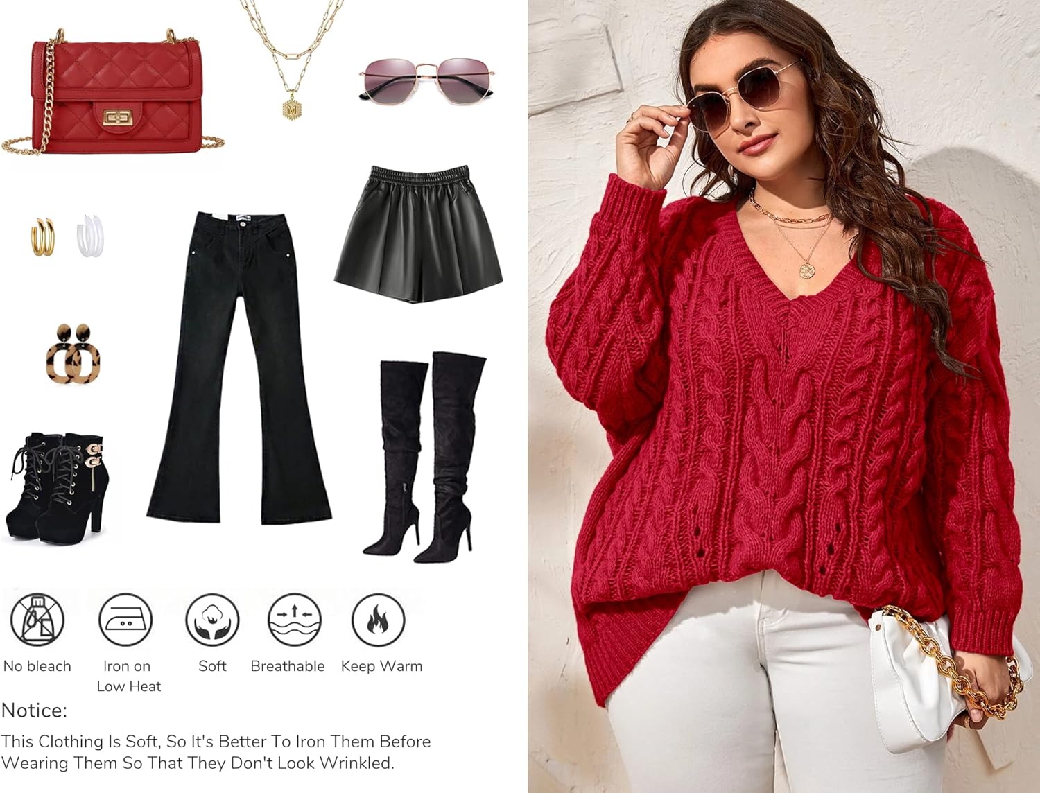 Dyexces Plus Size Sweaters for Women V Neck Long Sleeve Cable Knit Sweaters Casual Fall Sweaters Soft Jumper Tops - Image 4