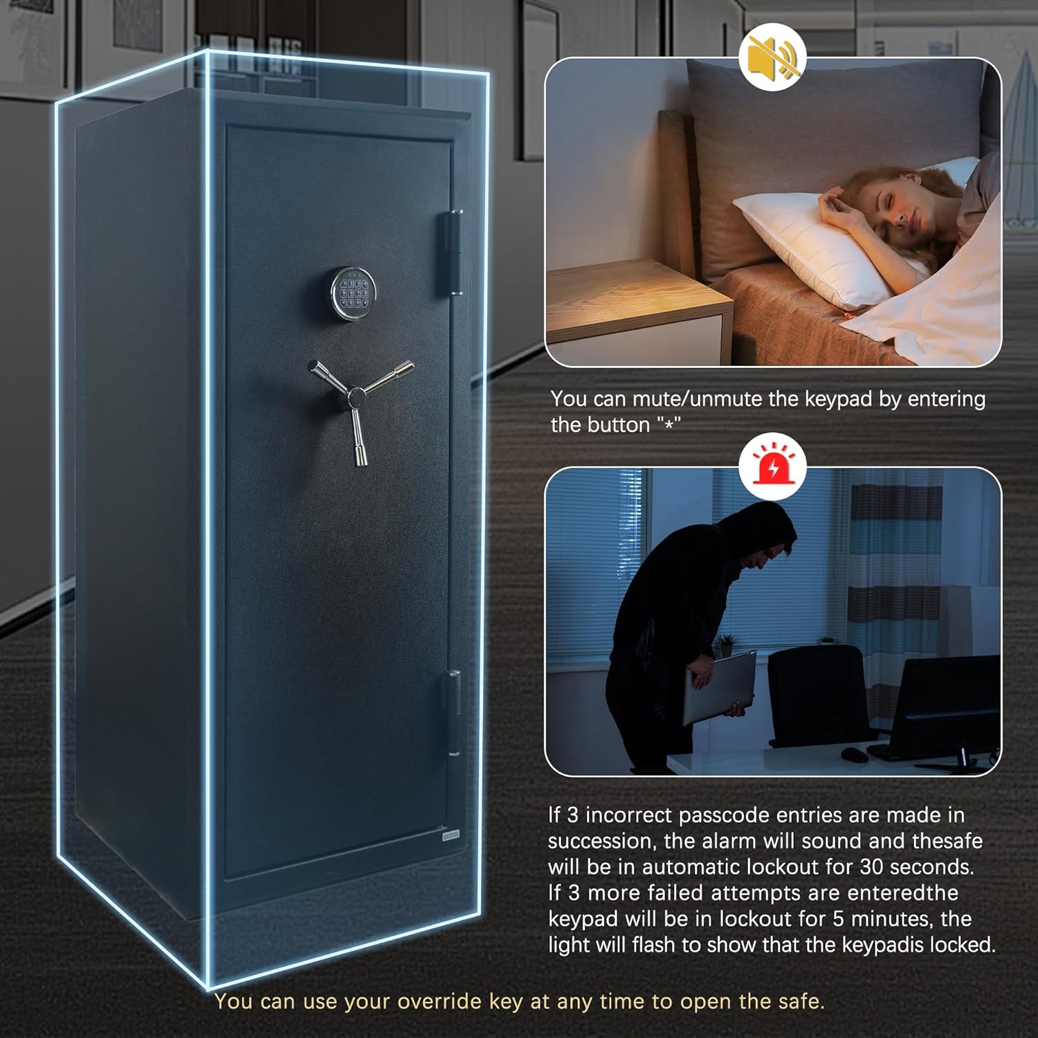 XPEDITION 24 Gun Fireproof Safe for Rifles and Pistols,Gun Cabinet with Keypad/Key Access, Fire and Water Safe with Combination Lock,Gun Safes for Rifles and Shotguns Includes Power Strip