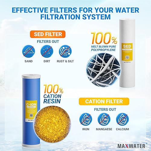 Miniatura 3 de Max Water Sistema de filtración de ablandamiento de agua de 2 etapas de 20 x 4.5 pulgadas, puertos NPT de 1 pulgada con sedimento de polipropileno