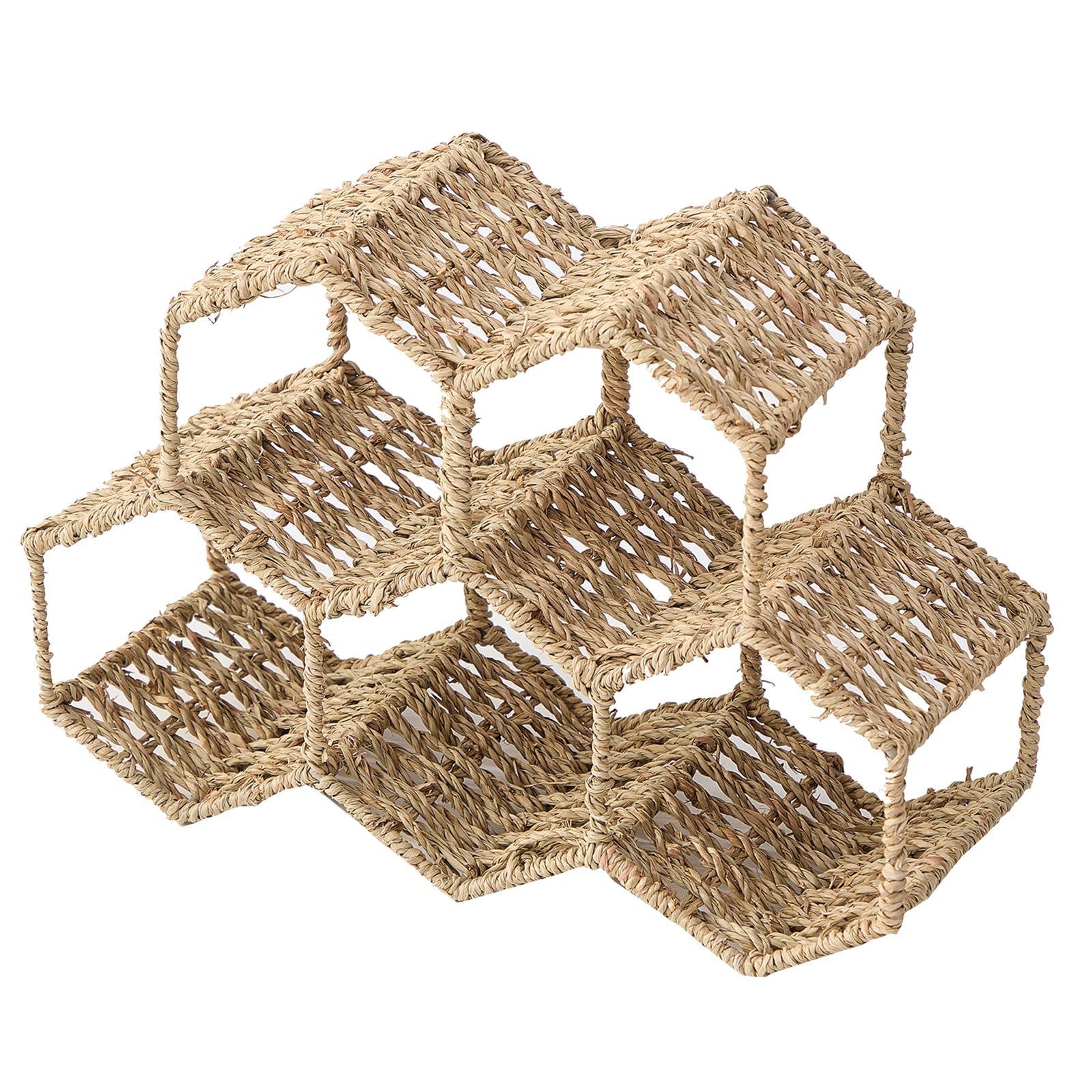 Tabletop Wine Rack, Freestanding Wine Rack, Seagrass and Metal Wine Holder, Wine Bottle Storage for Counter, Countertop Wine Rack, Natural Seagrass Handmade Wine Rack (2 Layer)