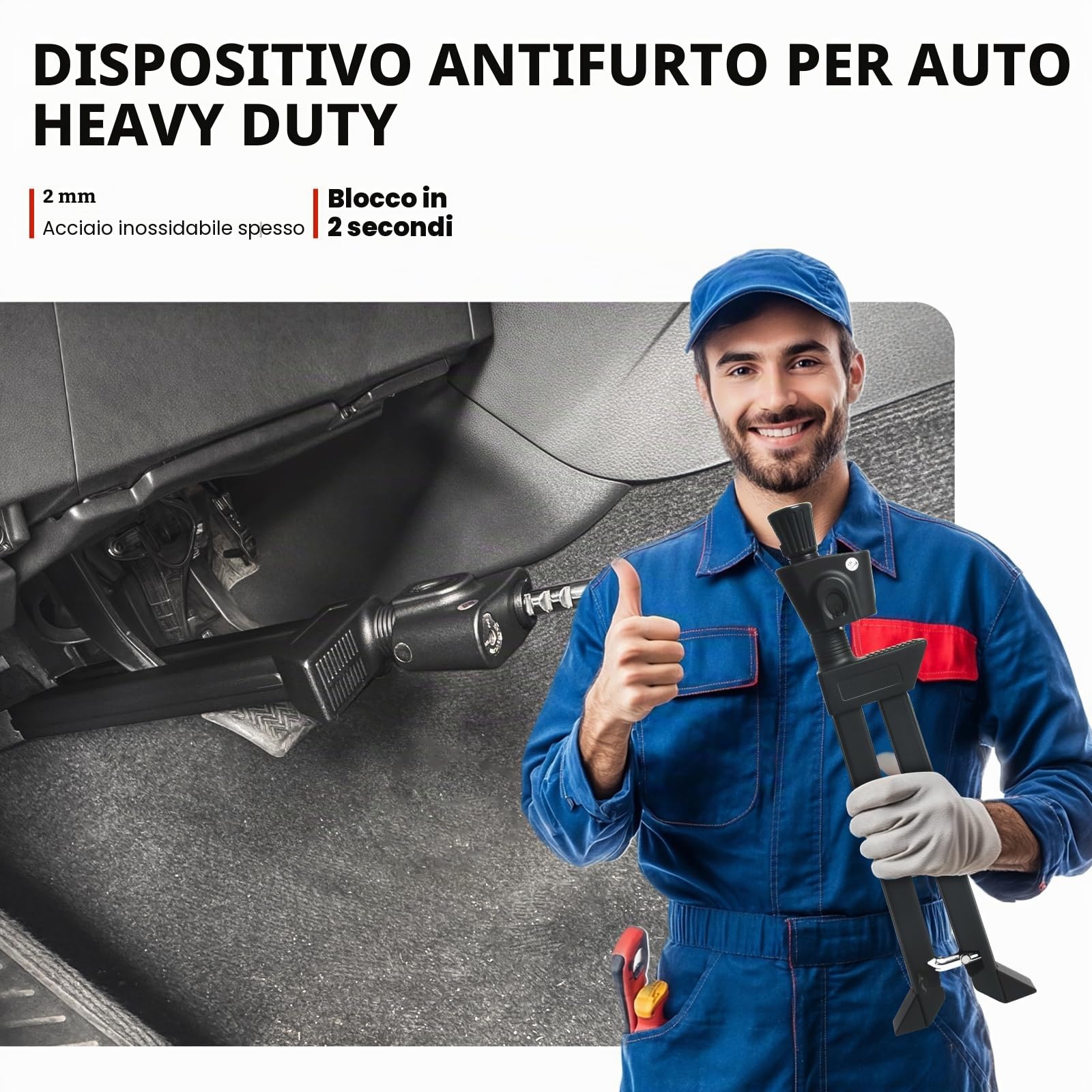 Serratura a pedale per auto, antifurto, blocco frizione del freno in acciaio inox, blocco pedale, immobilizzatore automatico, installazione rapida per auto, SUV, Van Camper (X15)