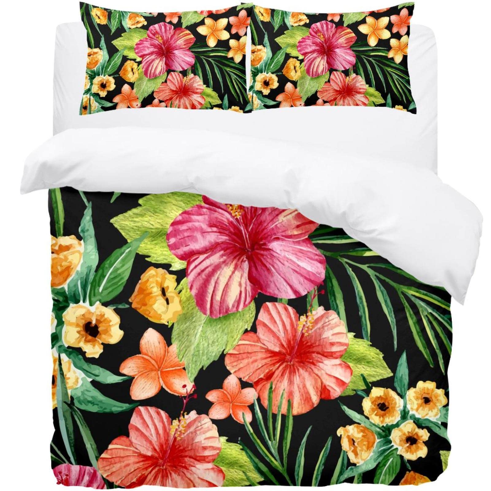 Housse de couette motif floral tropical haut de gamme avec 2 taies d'oreiller ultra douce