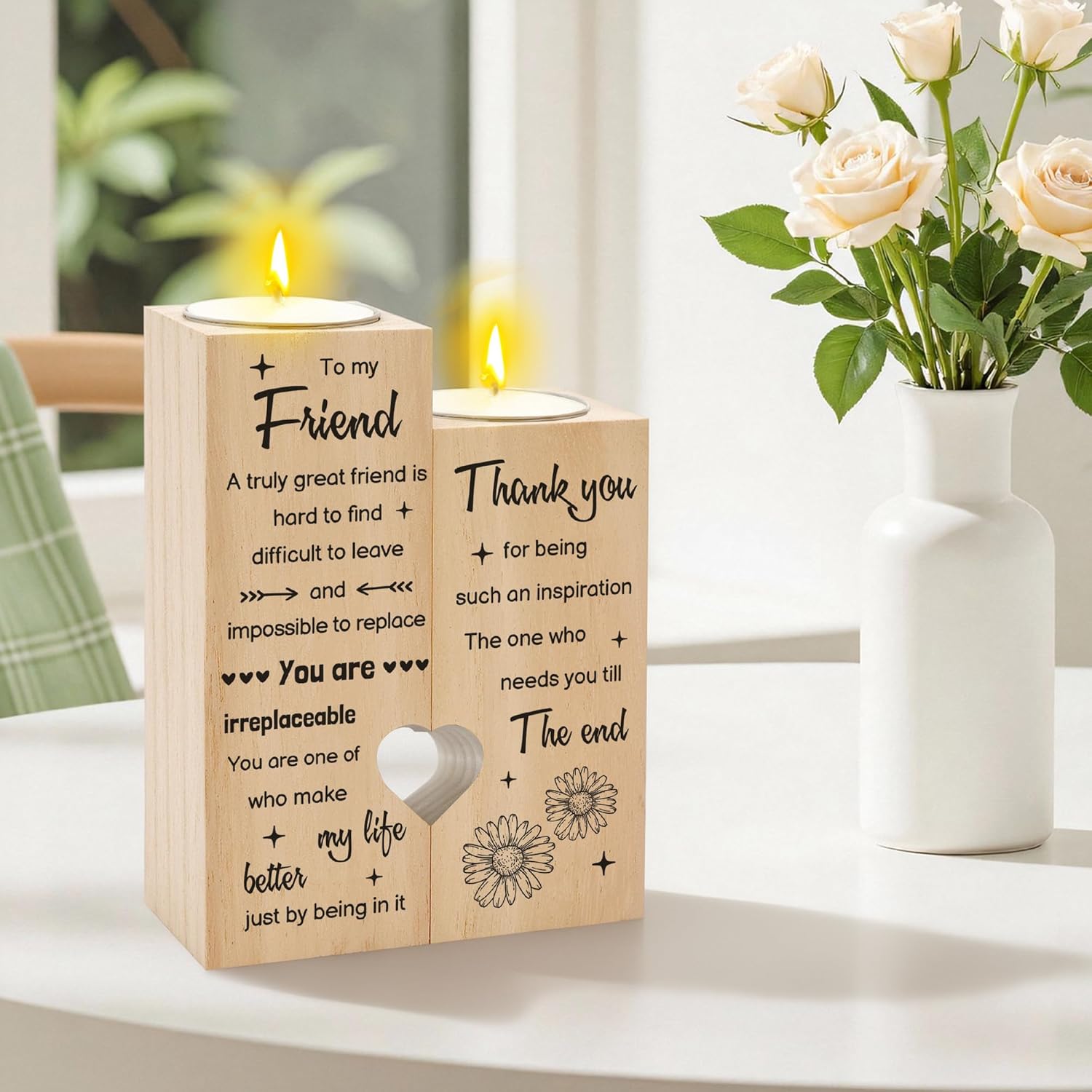 Friendship Gifts for Women - Friend Birthday Gifts Wooden Candle Holder Candlestick Funny Christmas Valentine's Galentines Day Mothers Day Thanks You Gift for Friends Female - Image 2
