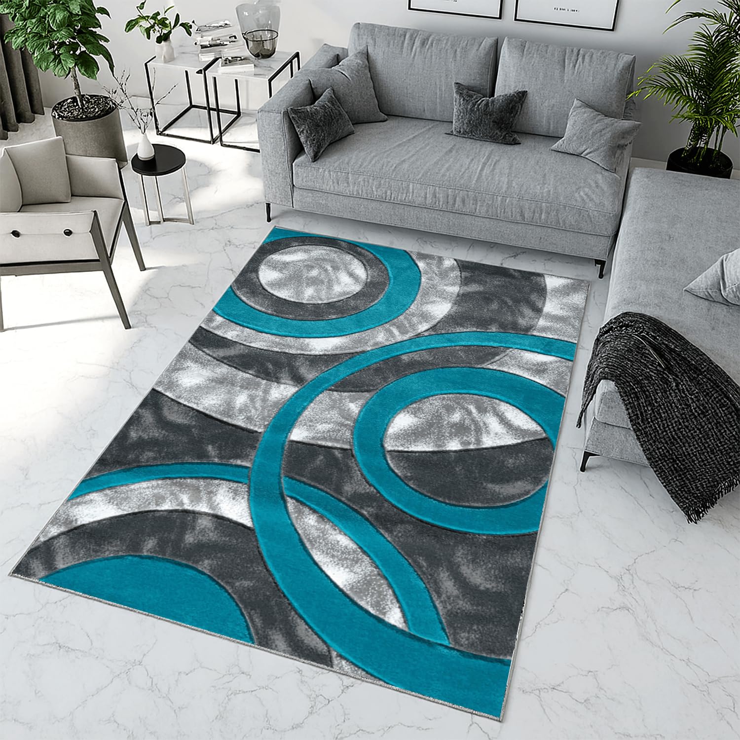 Trendy Realm Twilight Rugs - Large Fluffy Area Rug Carpet Washable Non-Slip Soft Modern Indoor Shaggy Floor Rug for Living Room, Bedroom, Hallway, Lounge – (Teal, 120x170 cm)