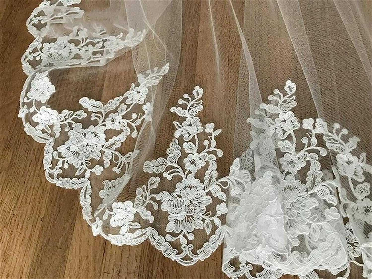 Veli da Sposa, veli da Sposa, Velo da Sposa Bianco Avorio 3 m con Nastro in Pizzo Pettine for Velo da cattedrale(Bianco)