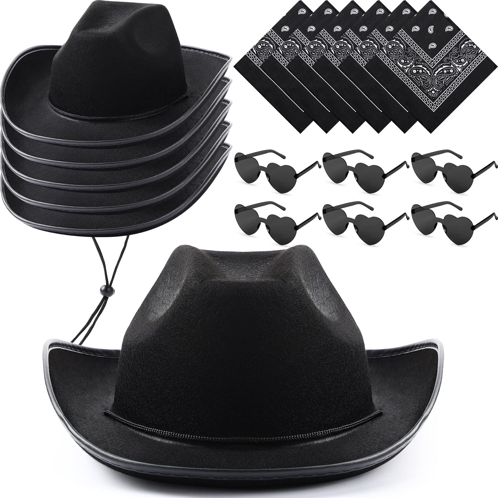 Coume 6 Sets Cowboy Hat Heart Sunglasses Paisley Bandanas