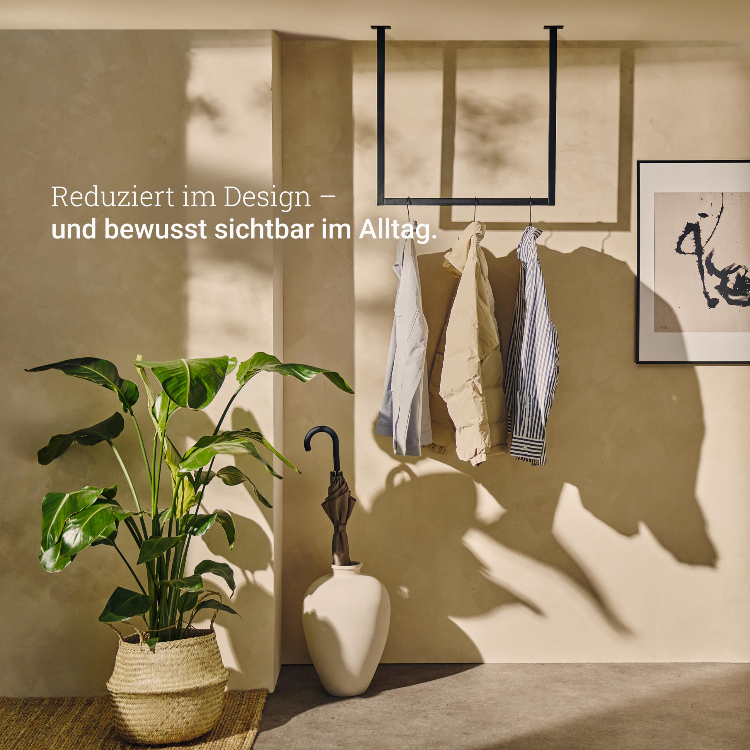 1x Kleiderstange RECHTECK, Garderobenhalter U-From, Wandmontage Bad Flur Küche, inkl. Montagematerial Dübel und Schrauben, pulverbeschichtet, pflegeleicht, rostfrei (T90cm x B110cm, Schwarz)