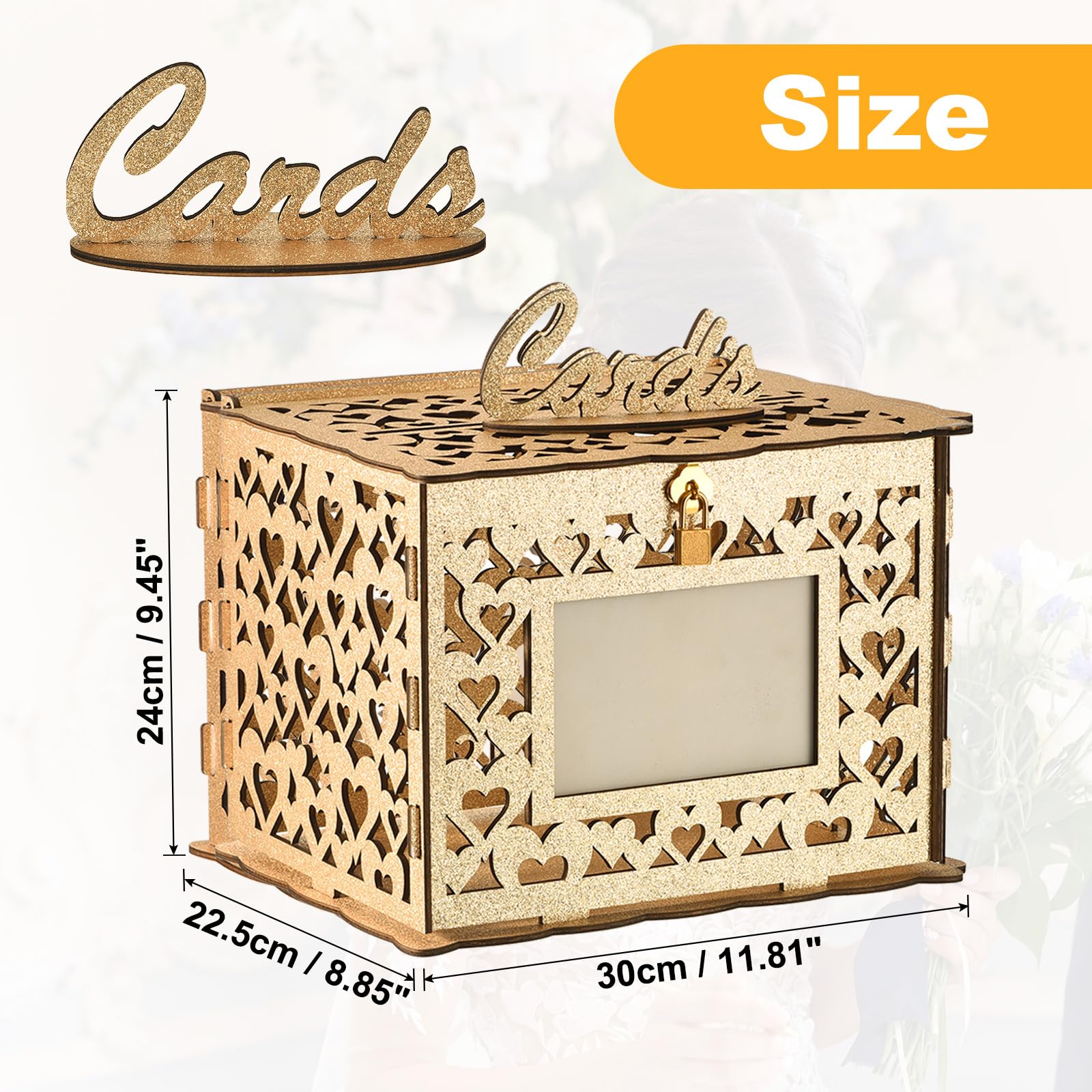 Hochzeitskartenbox Aus Holz Mit Schloss - Roségold, 30,5 Cm, Für Karten & Geldgeschenke