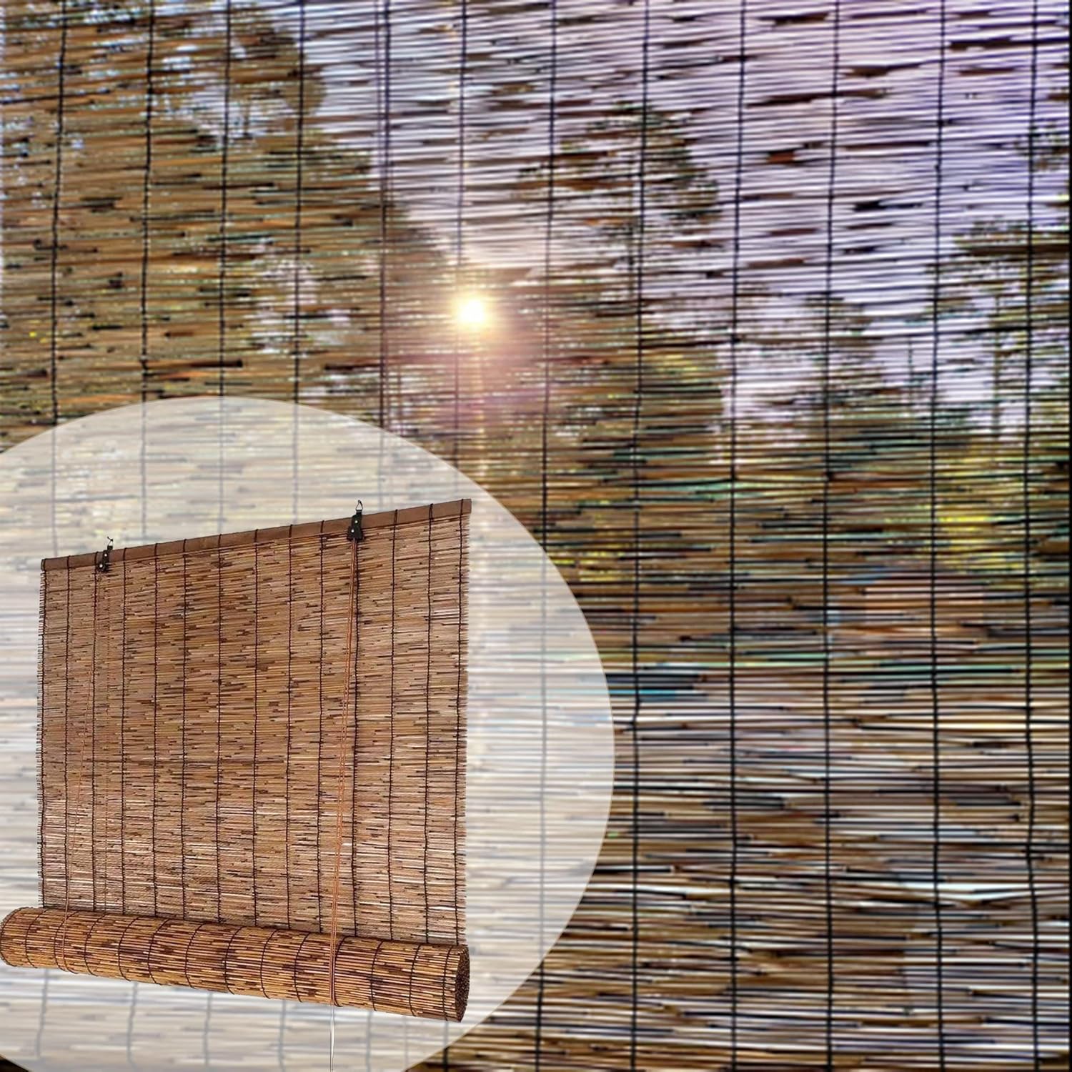 すだれ 目隠し 竹すだれ天然の葦のカーテンカーテン 遮光カーテン 炭化ローラーブラ 手織りリード ブラインド 屋内外用シャッター 天