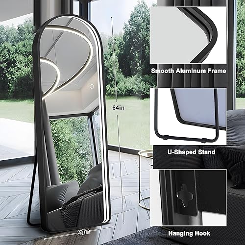 Miniatura 4 de soges Espejo de longitud completa con luces y botón táctil, espejo de tocador LED de pie para sala de estar y dormitorio, iluminación regulable,