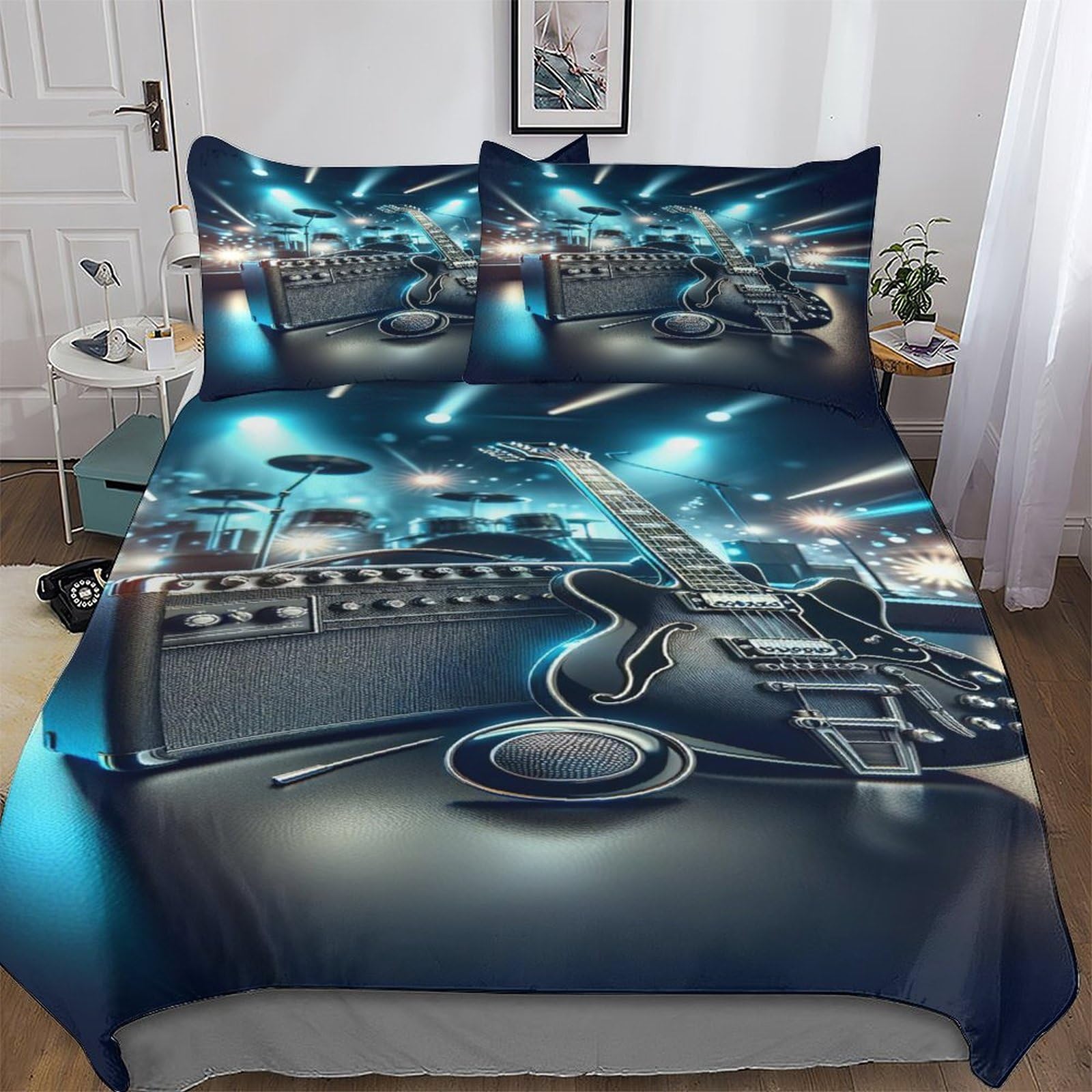 Aapzy Guitars-6 Guitars 3D Printed Duvet Cover Set Microfibre Soft Quilt Covers Easy Care Quality Comforter Cover Bedding Sets With Pillowcase For Teen Adult Kids Single (135X200cm)