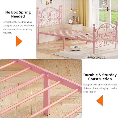 Miniatura 7 de Base de cama individual con cabecera y estribo con patrón de mariposa, cama tamaño individual, fácil montaje, no necesita somier, plataforma de