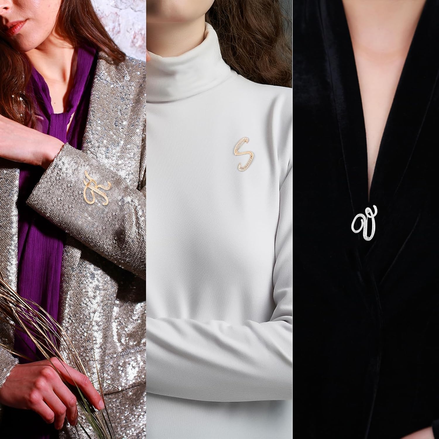 PATIKIL Letter Brooch Pins, Initial Letter Rhinestone Broaches Metal Crystal Alphabet Lapel Pin for Women Jewelry Gift Suit Clothes Hat Dress Coat - Image 5