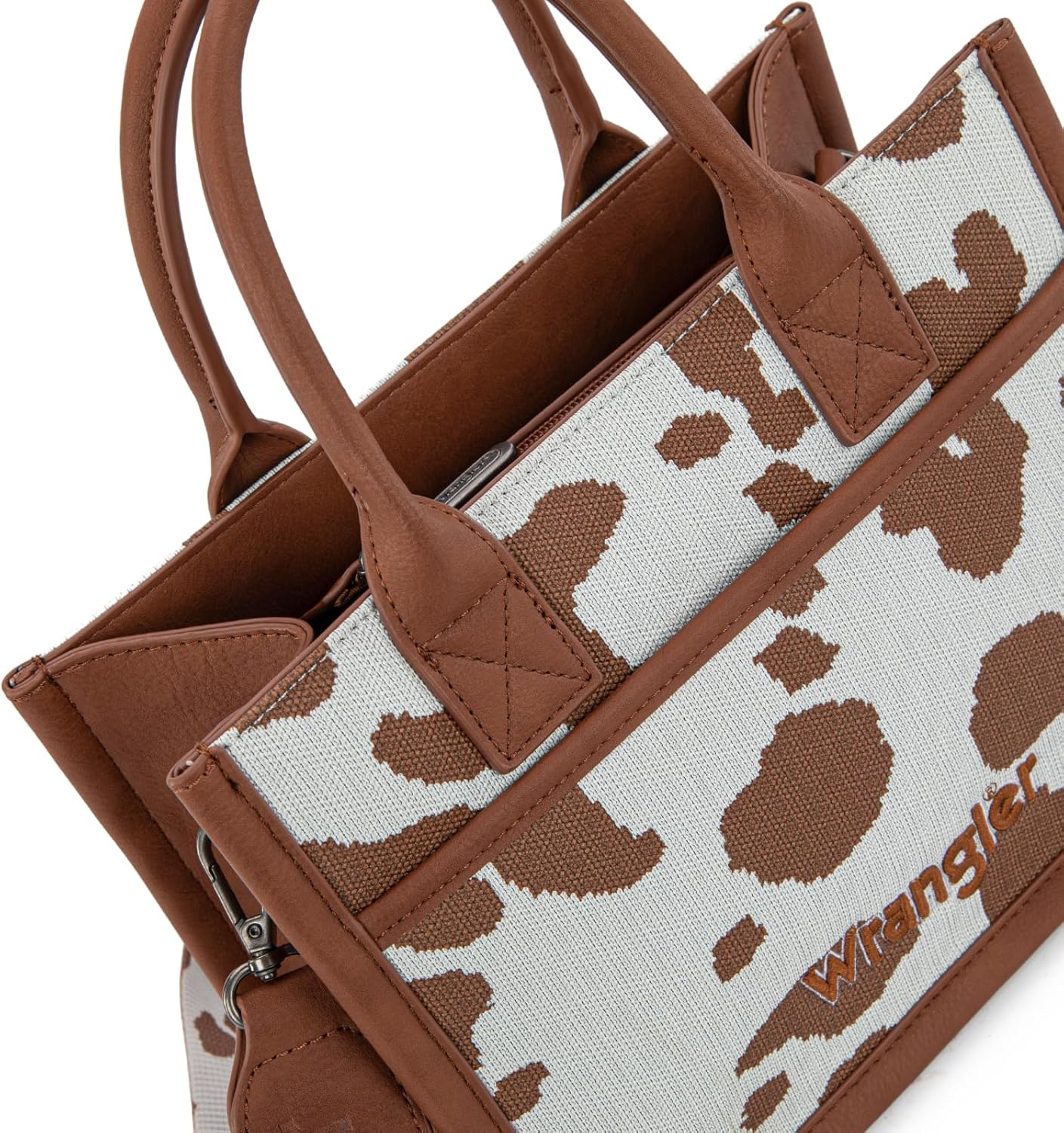 Montana West Wrangler Tote Bag Cow Print Western Satchel Bags for Women with Braided Rope Handle - Image 3