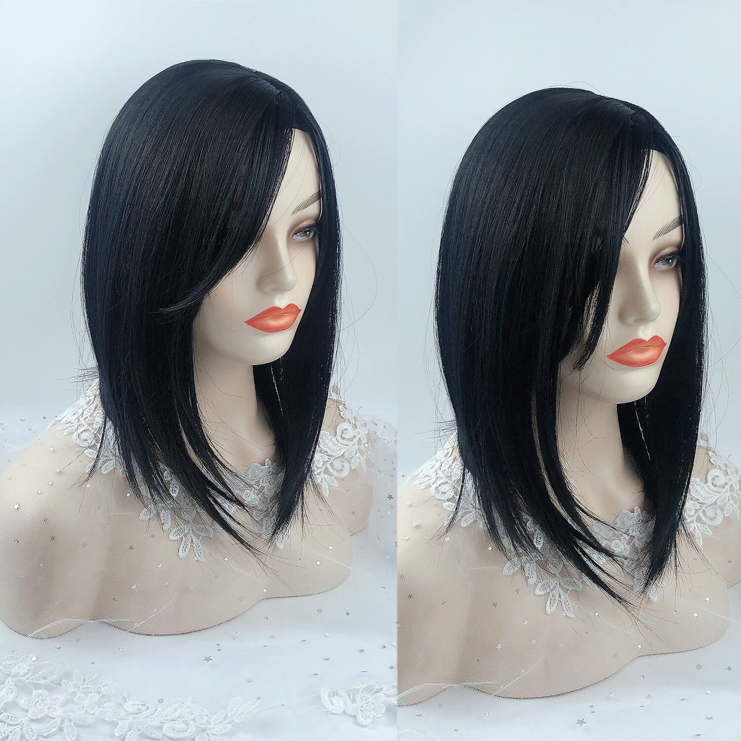 Seamless Straight Head Top Hairpiece Free Part Clip in Topper With Side Part Bangs (Dark Black), Jet Black, 12x12cm - Image 3