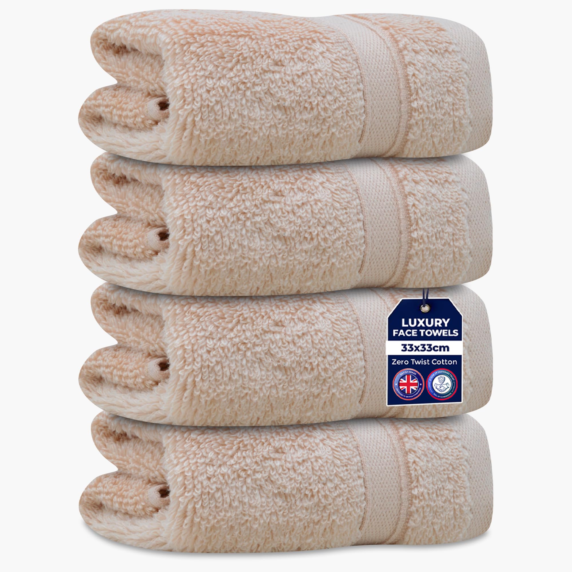 Towelogy 4 Packs Zero Twist Face Cloths 33x33cm - 100% Cotton Washcloths Absorbent & Super Soft Hotel Quality Towels | Oeko-Tex Certified (4, Coffee Brown)