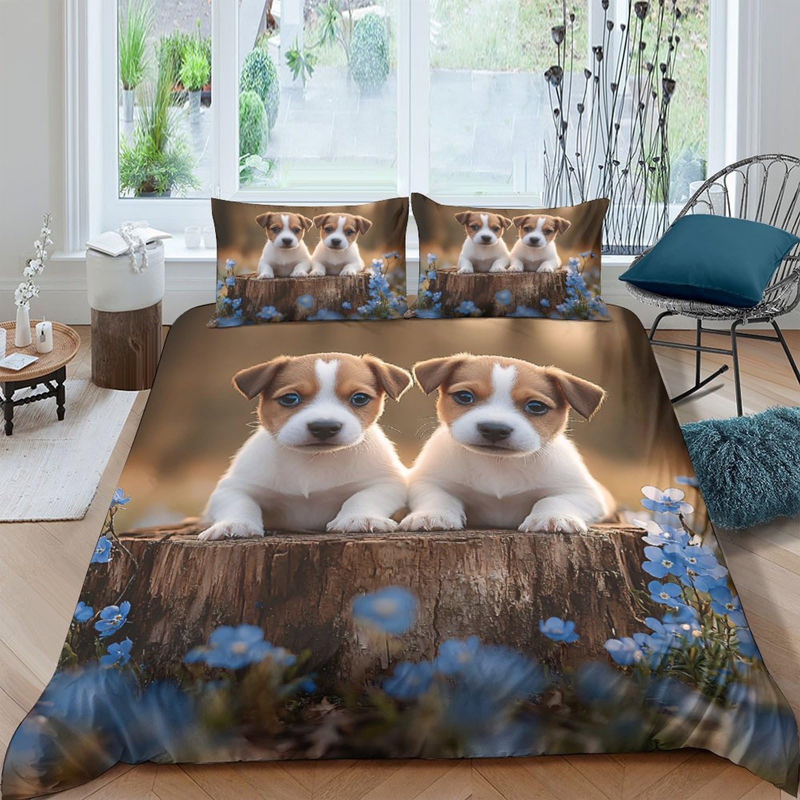 Ctjqhvkz Style-8 3D Printed Puppy Floral Fitted Sheet Microfiber Soft Slip-Resistant Bed Cover For Bedroom Guestroom Washable Decor Single（135X200cm）