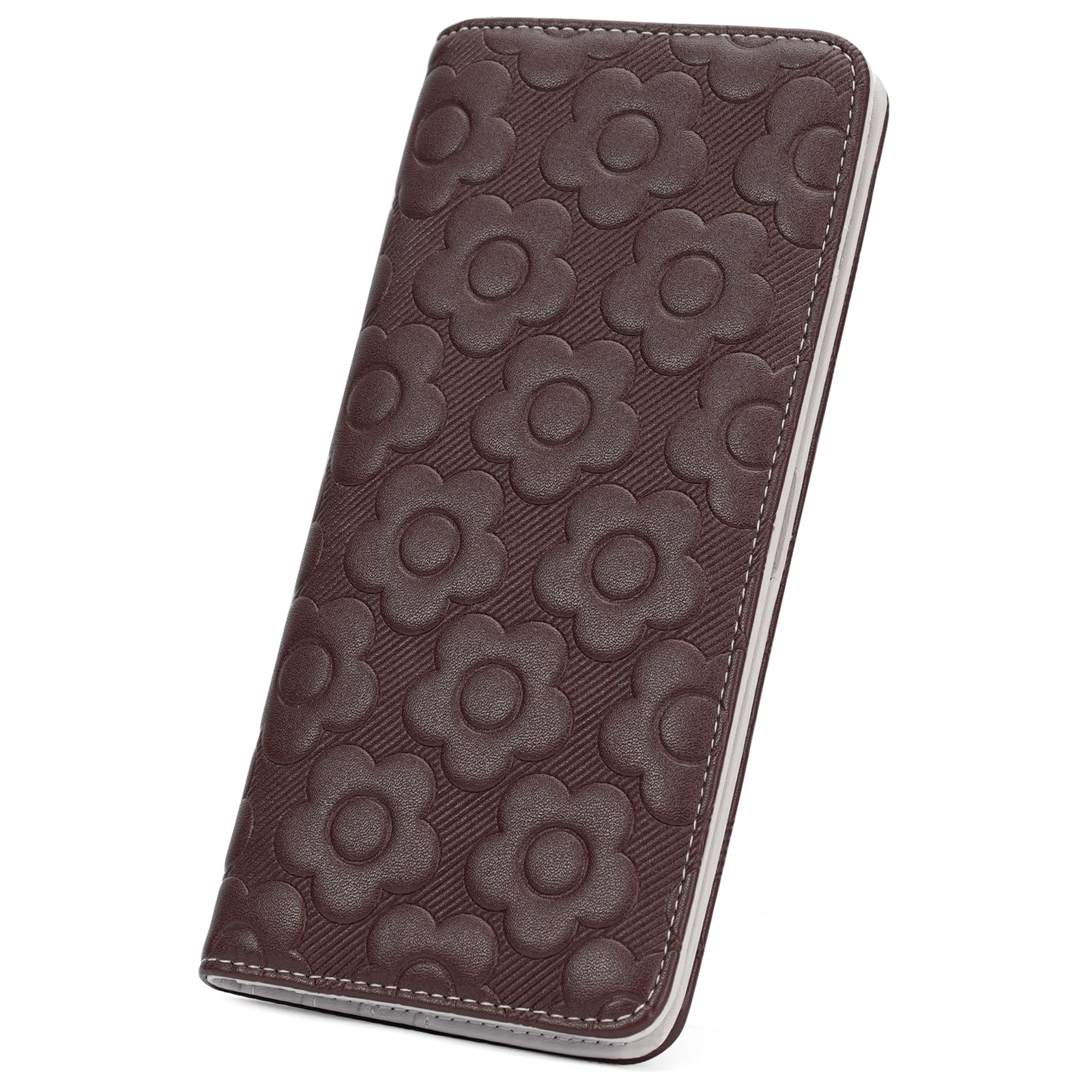 VIMUTI Ultra Slim Thin Wallet Women 3D Embossed Flower Leather Womens Wallet RFID Blocking Credit Card Holder Bifold Clutch Long Ladies Billfold