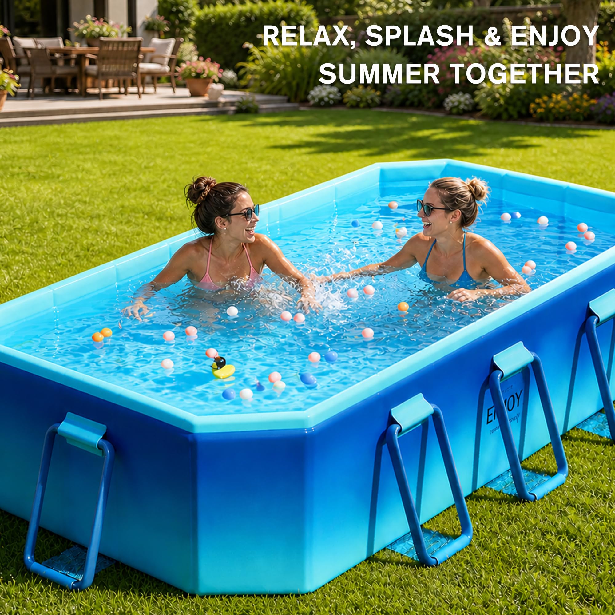 Faltbarer Pool, nicht aufblasbarer Swimmingpool für Kinder, Erwachsene und Haustiere, großer faltbarer Pool mit stabilen Metallhalterungen, geeignet für Hinterhof-Gärten im Freien, 294,6 x