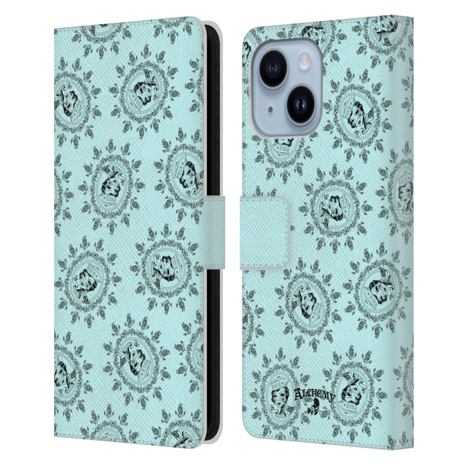 Étui portefeuille cuir compatible iPhone 14 Plus Head Case Alchemy Gothic - 7