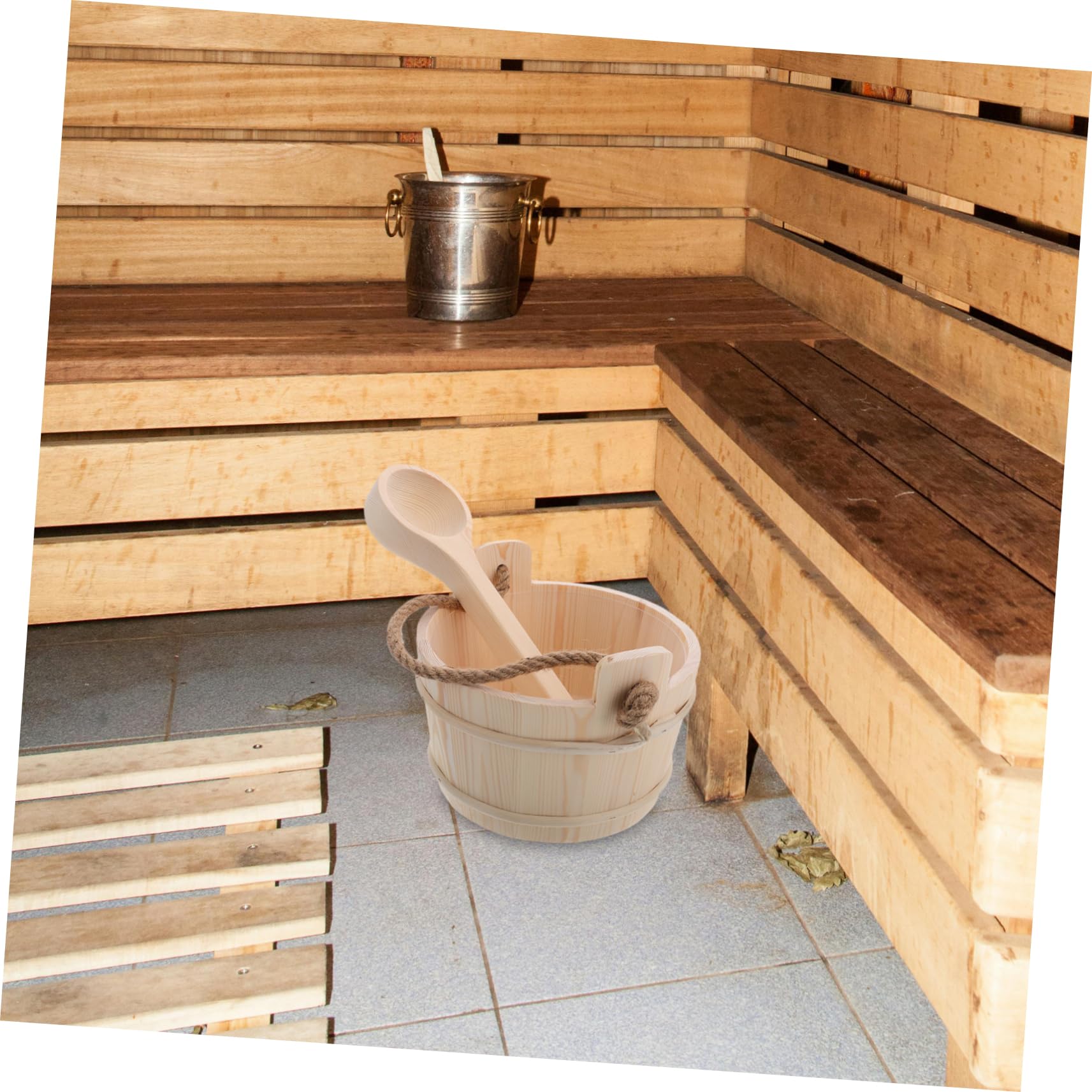 Gatuida Ensemble Seau et Louche de Sauna en Bois, Outil D’arrosage pour Hammam, Design Portable, pour Spa et Bain