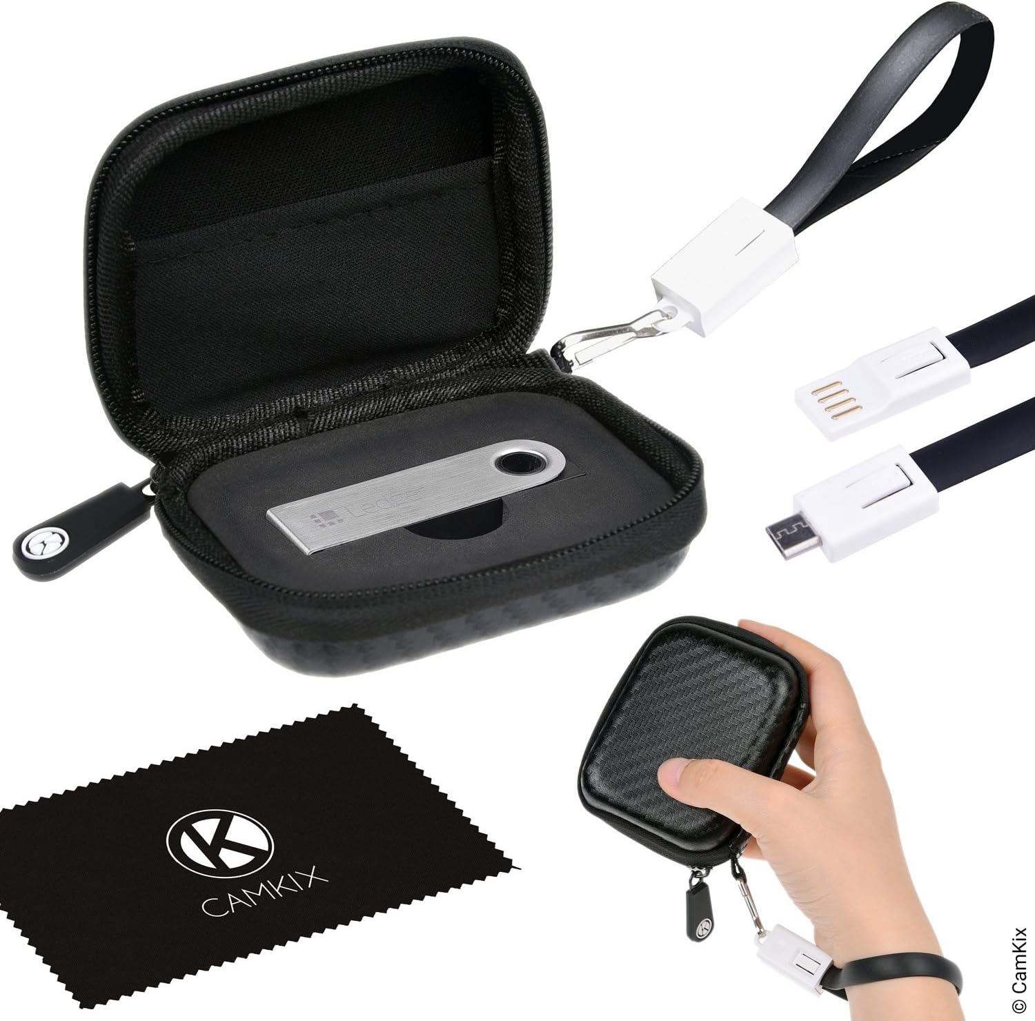 Ledger Nano S Bitcoin/Cryptocurrency Wallet Protective Case with USB Strap for Transfer Power Data Transfer Durable Nylon Hard Shell Case with Mesh Pocket Lightweight Safe