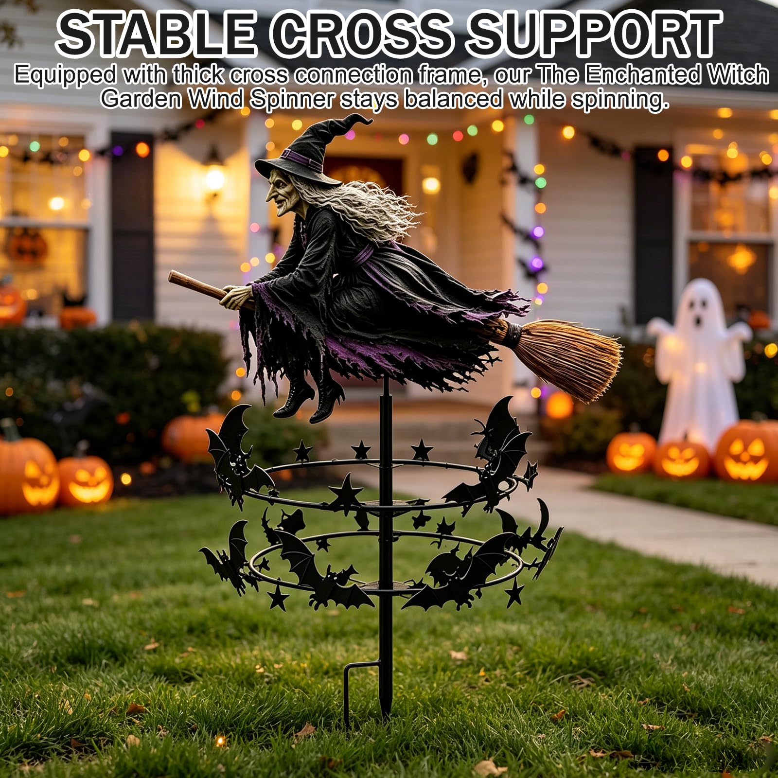 Halloween Gartenstecker Metall Hexe, Windspinner Garten Deko mit Dreh Effekt, Outdoor Gartendekoration für Rasen Terrasse Balkon, Herbst Dekoration und Halloween Party Zubehör，3