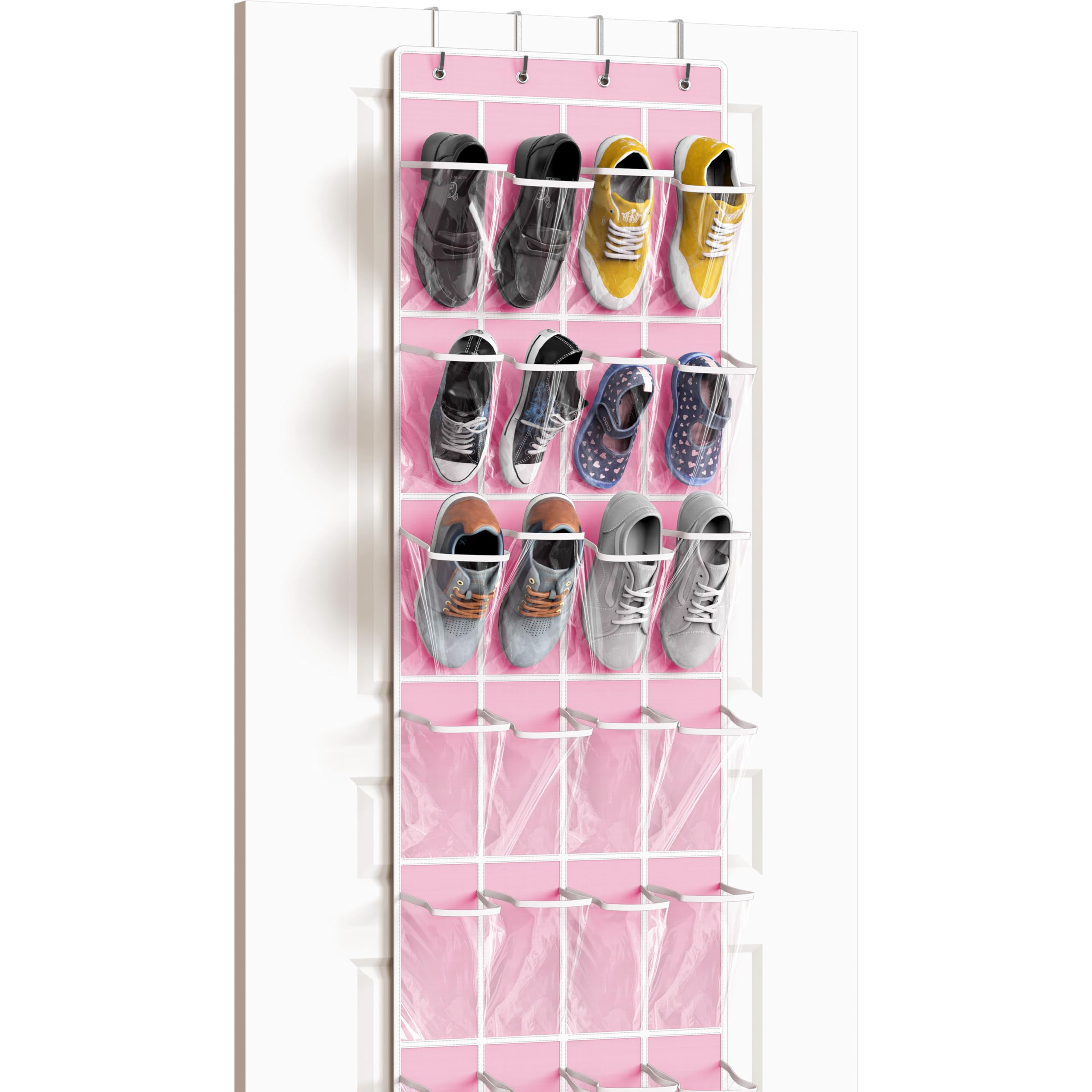 Simple Houseware Pink 24 Pockets - Crystal Clear Over The Door Hanging Shoe Organizer,