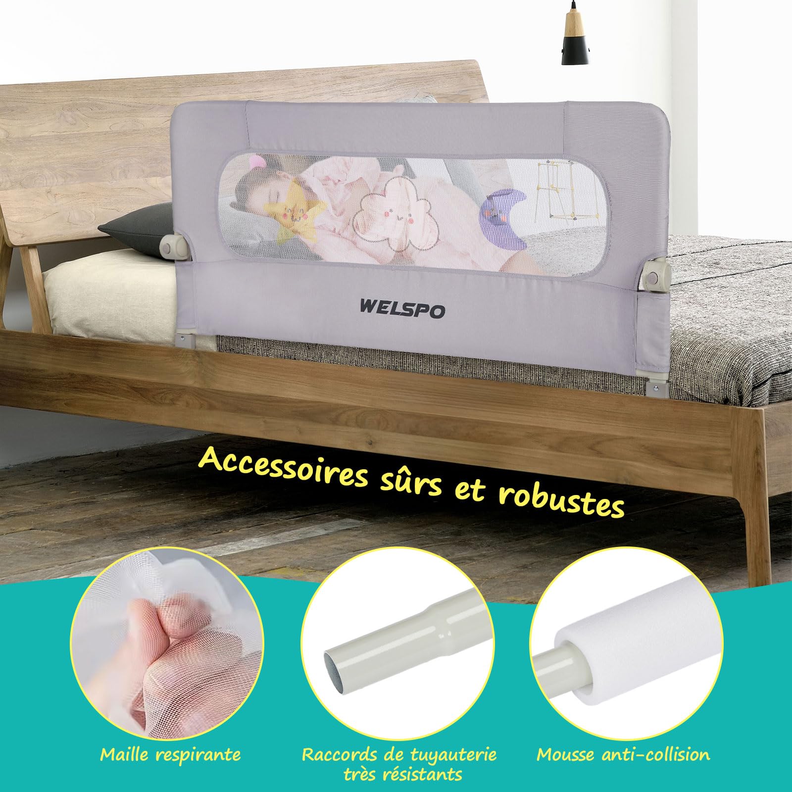 welspo Garde-corps de lit bébé pour enfants