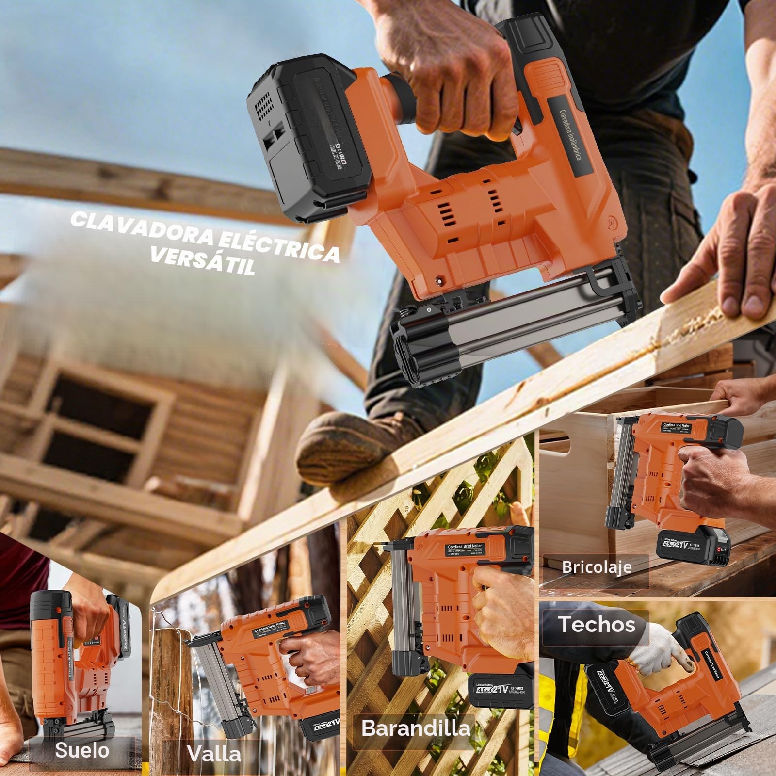 Clavadora Electrica de Clavos Compatible con Makita 18V, Grapadora Clavadora 2 en 1 18GA con batería 4.0Ah, cargador, 800 clavos y 800 grapas incluidas para mejoras del hogar