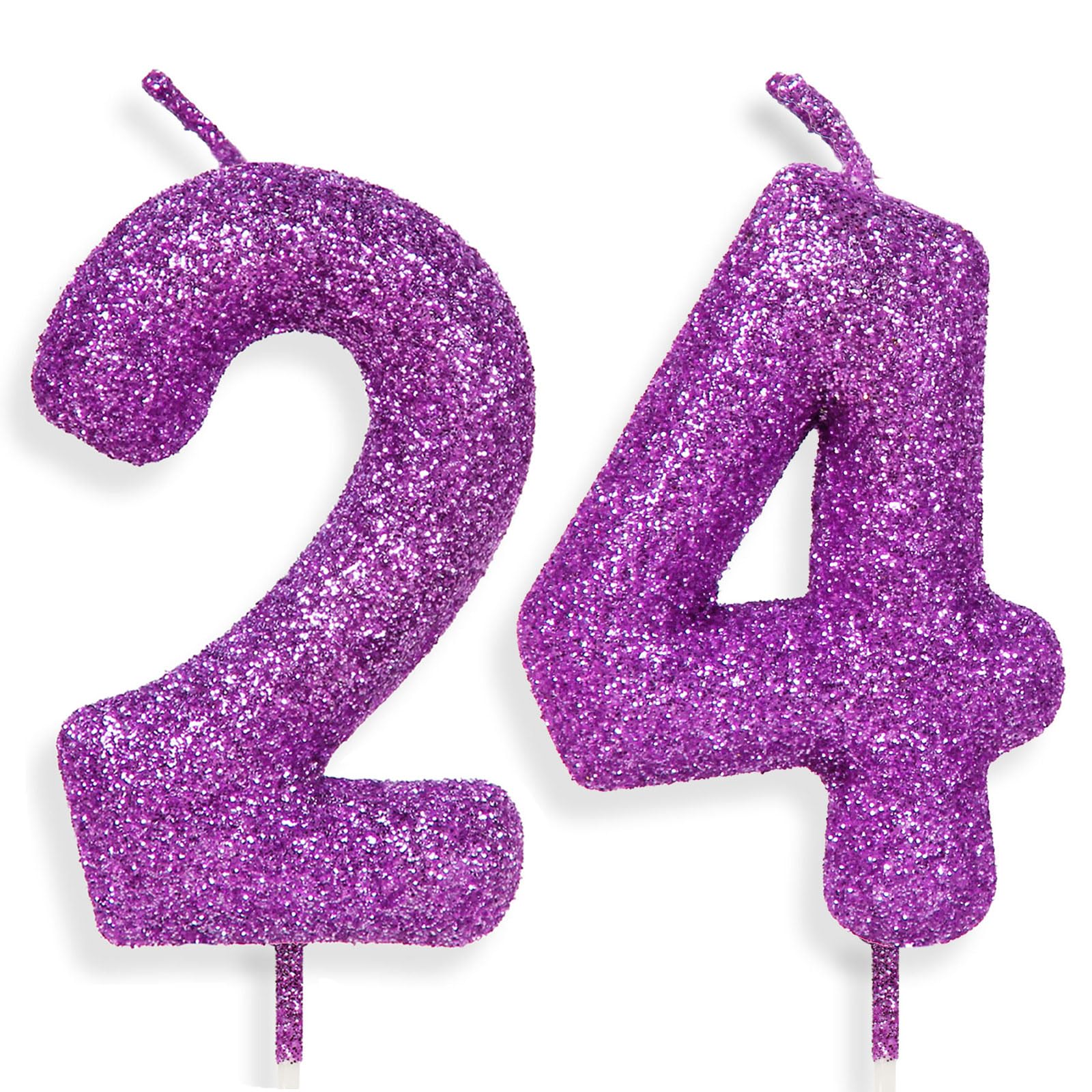 24th Glitter Birthday Candles, Purple Pink Birthday Number Candle for Cake Topper Decorations for Girls Birthday Party Wedding Anniversary Celebration