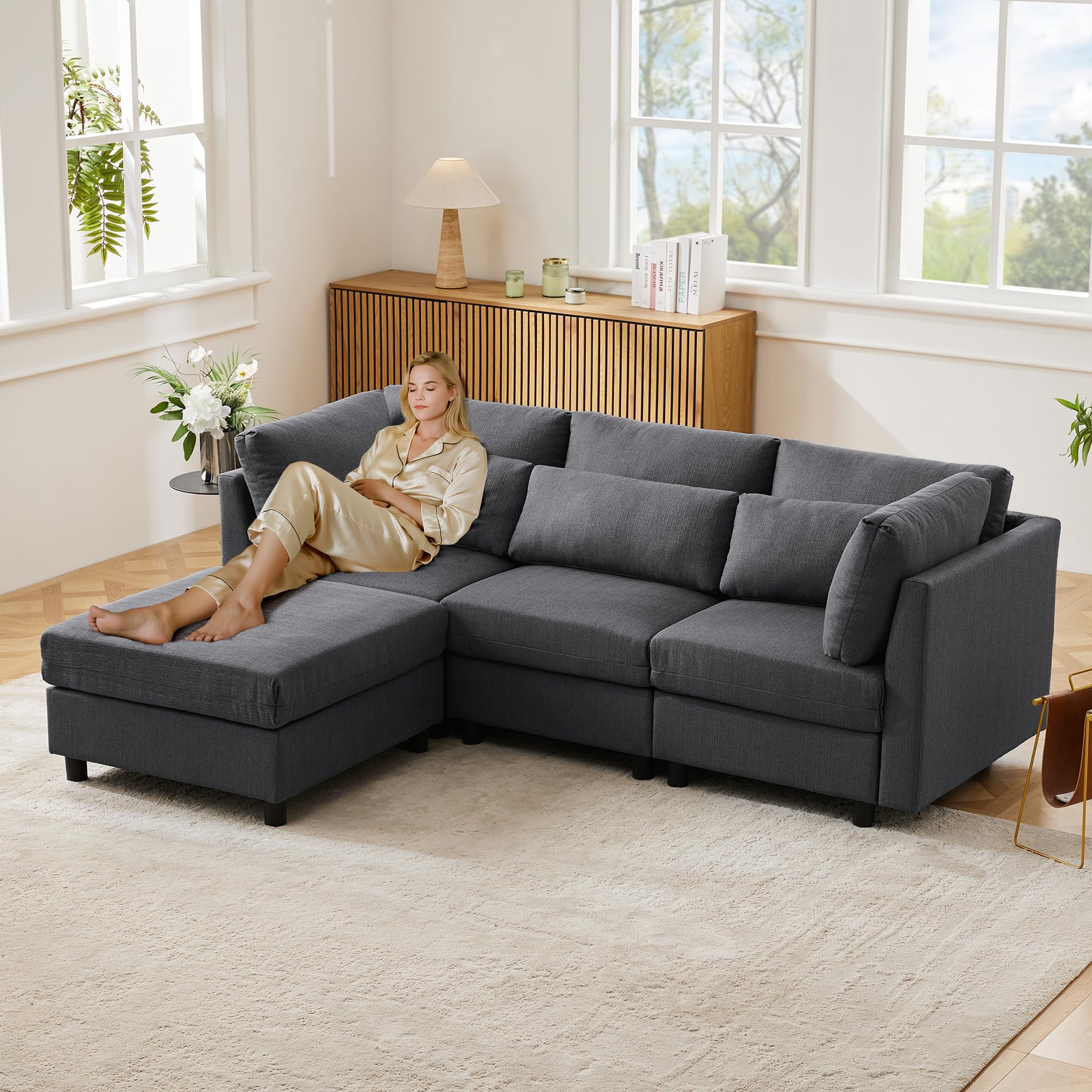 Sofá de 3 plazas, sofá de esquina en forma de L con reposapiés, diseño moderno, muebles tapizados, sofá con función de sueño, 220 x 83 x 81 cm, para salón y dormitorio