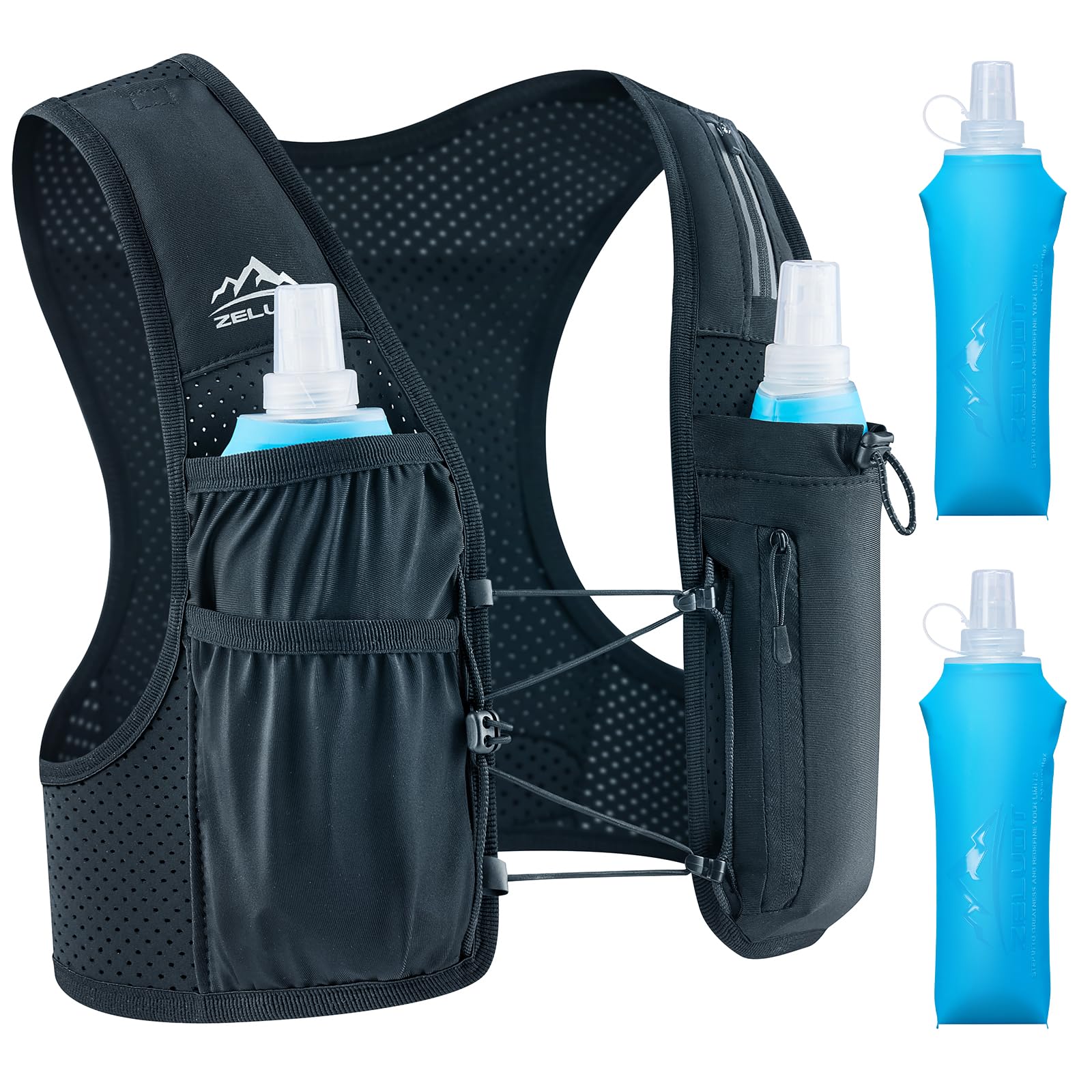 Zelvot Running Vest for Women Men, US Patent, Adjustable Chest Straps Running Hydration Vest with 500ml Soft Flask, Lightweight Reflective Hydration Backpack for Marathon