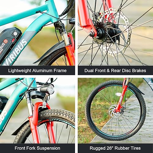 Miniatura 9 de Viribus Electric Bike for Adults with Aluminum Frame, 26" Shimano 21 Speed E Bicycle with 350W Brushless Motor, 48V 10.4Ah Lithium Battery, Disk