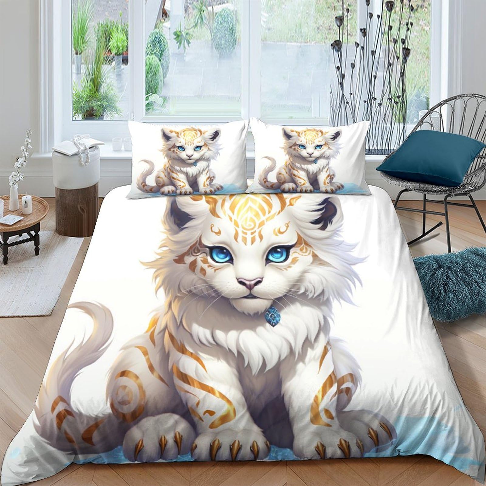 Parure housse de couette tigre blanc facile d'entretien pour lit propre