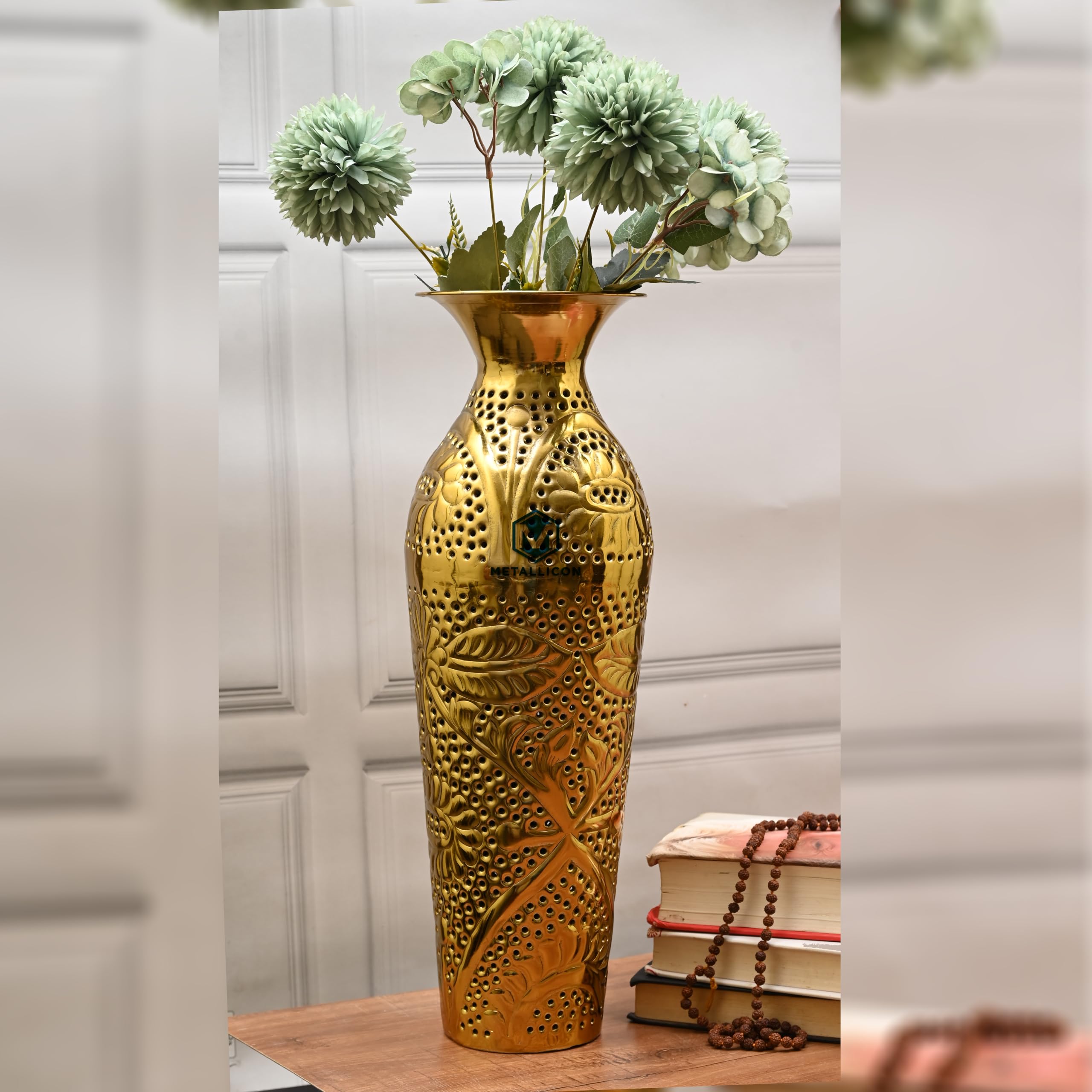 Metallicon Iron Decorative Flower Vase - 17 Inches, Handcrafted Gold Finish with Floral Design, Perfect for Home Décor, Living Room, Table Centerpiece, and Gifting-image-45