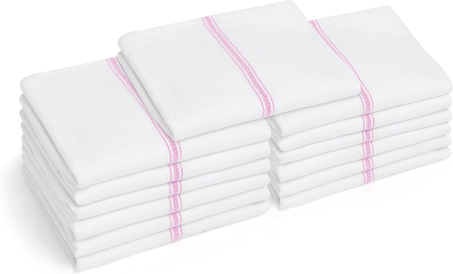 13 Pink Kitchen Dish Towels - 27" x 14" 2-ply Commercial Grade Absorbent 100% Cotton Kitchen Towels - Classic Herringbone Tea Towels
