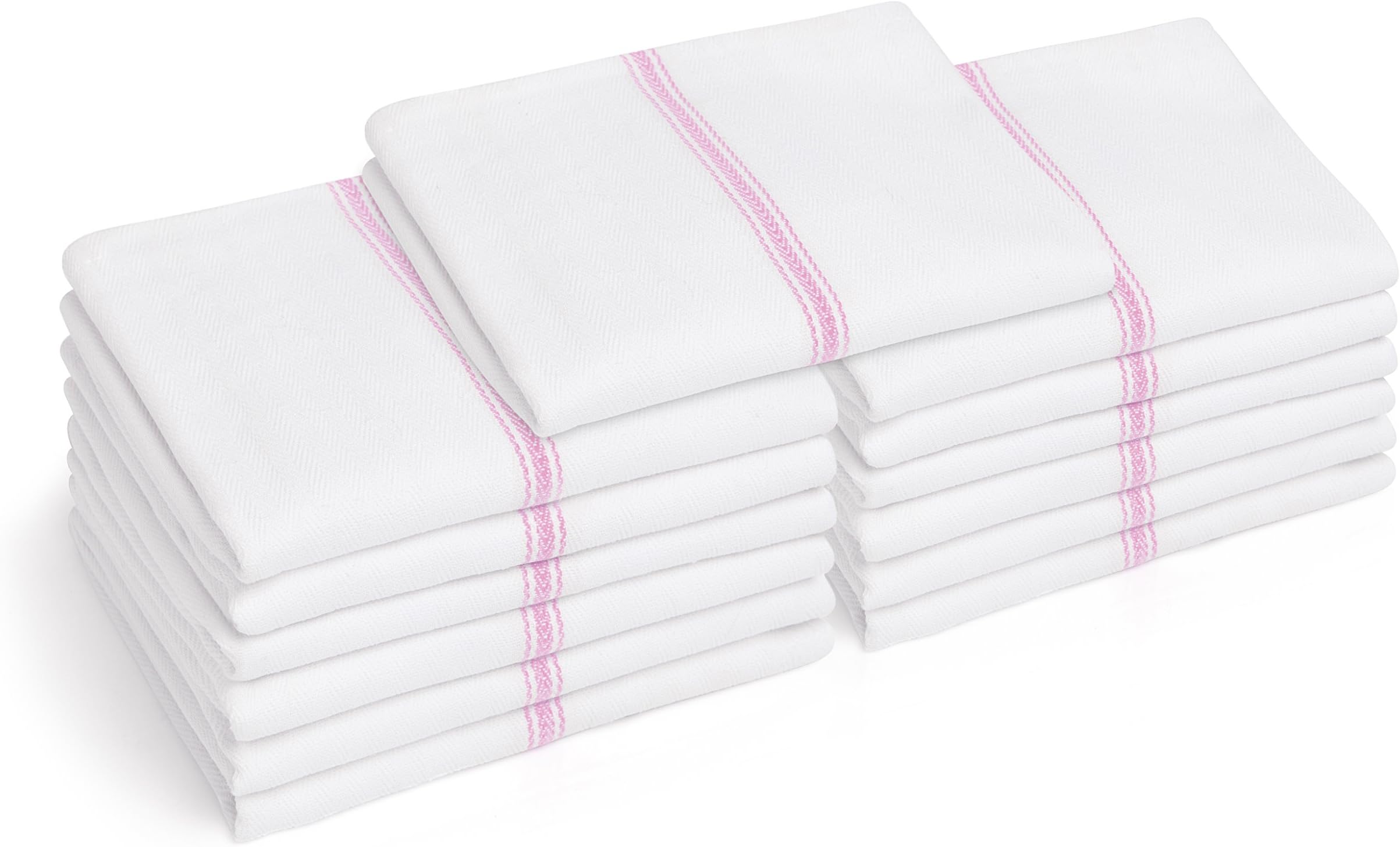 13 Pink Kitchen Dish Towels - 27" x 14" 2-ply Commercial Grade Absorbent 100% Cotton Kitchen Towels - Classic Herringbone Tea Towels