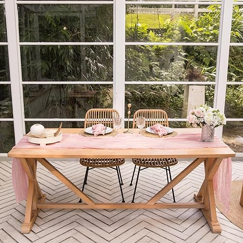 Miniatura 5 de Camino de mesa de gasa de 10 pies, 35 x 120 pulgadas, camino de mesa de gasa arrugada hecho de 100% poliéster, ideal para fiestas de cumpleaños,