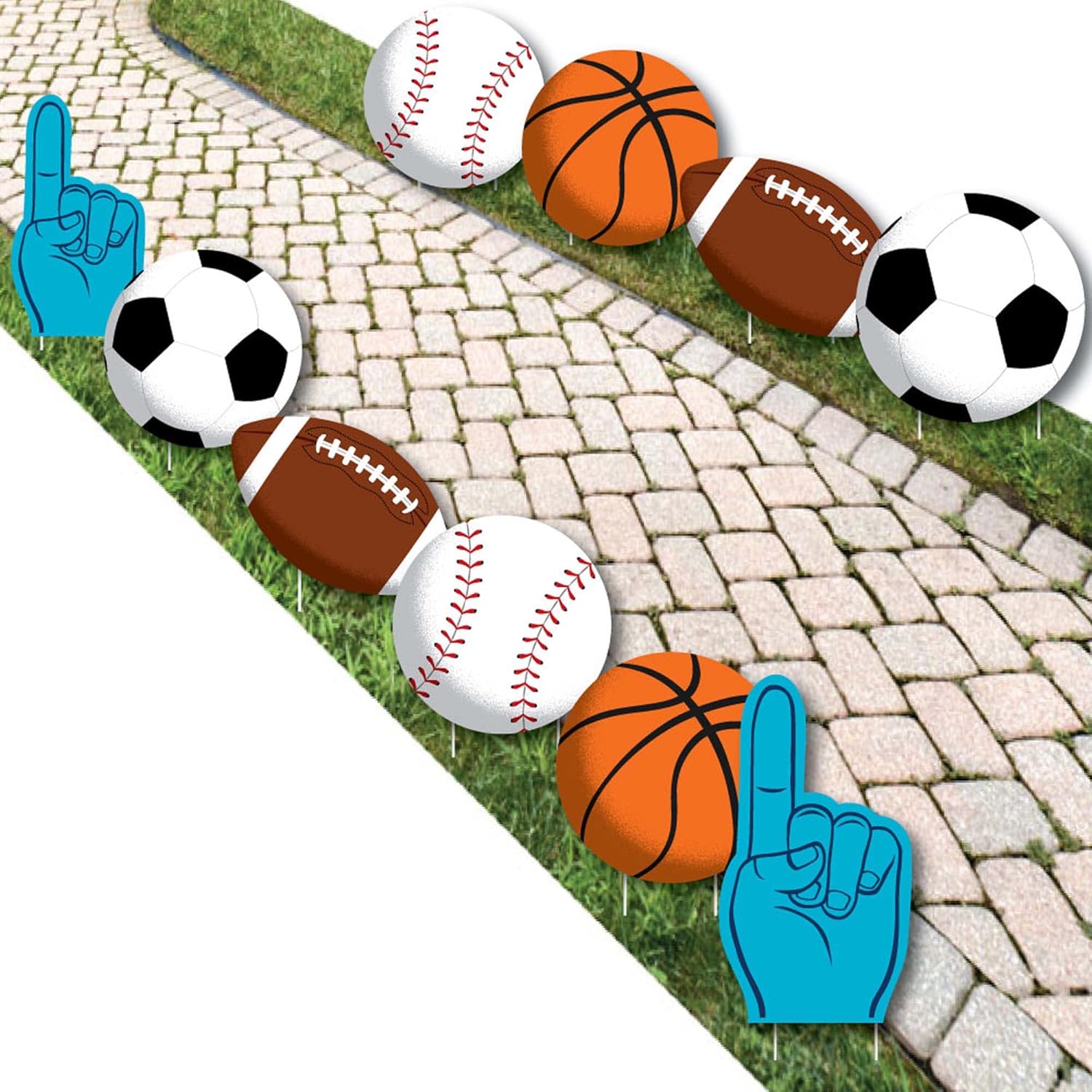 Big Dot of Happiness Go, Fight, Win - Sports - Basketball, Baseball, Football & Soccer Lawn Decorations - Outdoor Baby Shower or Birthday Party Yard Decorations - 10 Piece