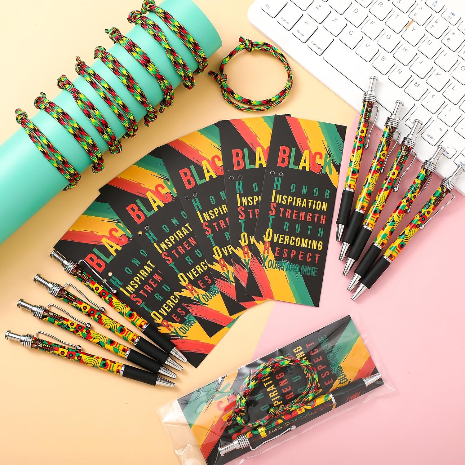 Sayglossy Juneteenth Day Gifts Bulk African American Juneteenth Holiday Pen Silicone Bracelets Bookmarks for Freedom Day Celebration Party Supplies Women History Month Gift(100 Sets)