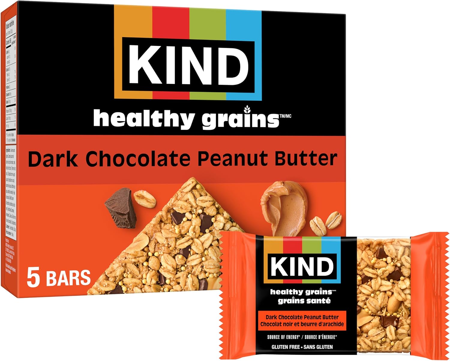 KIND Healthy Grains Bars, Peanut Butter Dark Chocolate, Gluten Free, 35 Grams, 5 Count