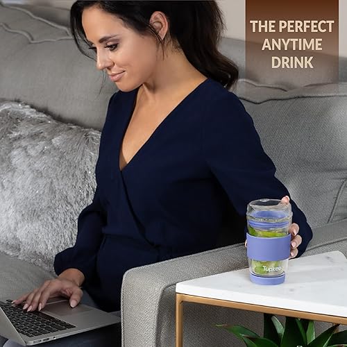 Miniatura 7 de Tupkee Vaso de vidrio de doble pared, 8 onzas, soplado a mano, reutilizable, aislado, taza y tapa, taza de viaje, Jacaranda