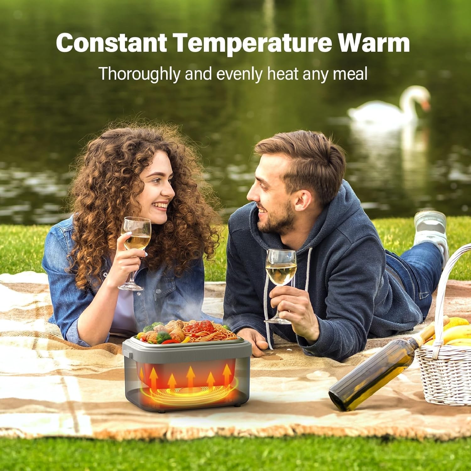 Cordless Electric Lunch Box for Adults: 1.5L Heated Lunch Box for Men Women with Automatic Heating 18000mAh Rechargeable Portable Food Warmer with Bag and Tray Divider for Office Truck Outdoor