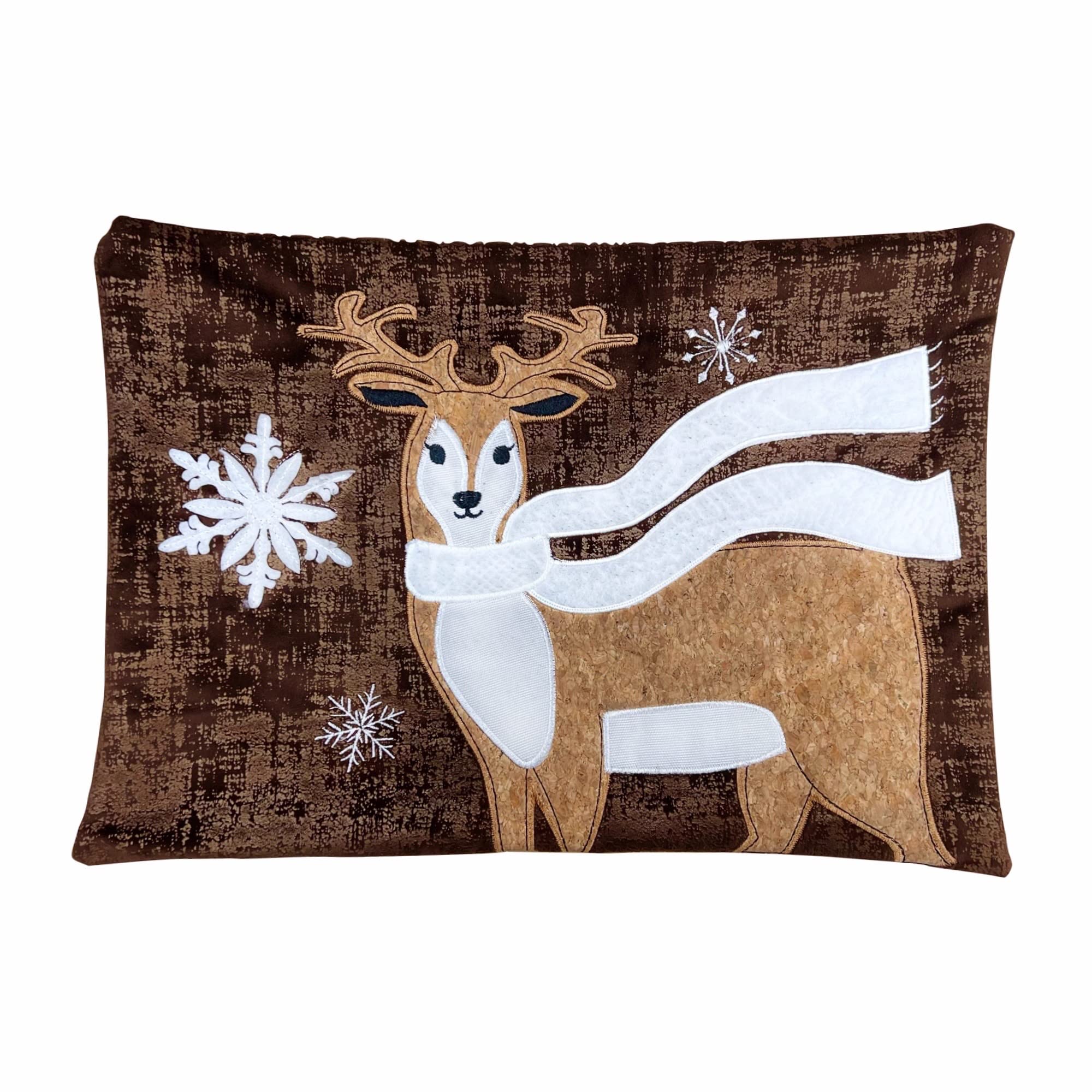 Comfy Hour Wildlife Collection 18"x13" Wood Reindeer with Scarf and Snowflake Throw Pillow, Winter Christmas Decorative Cushion, Polyester