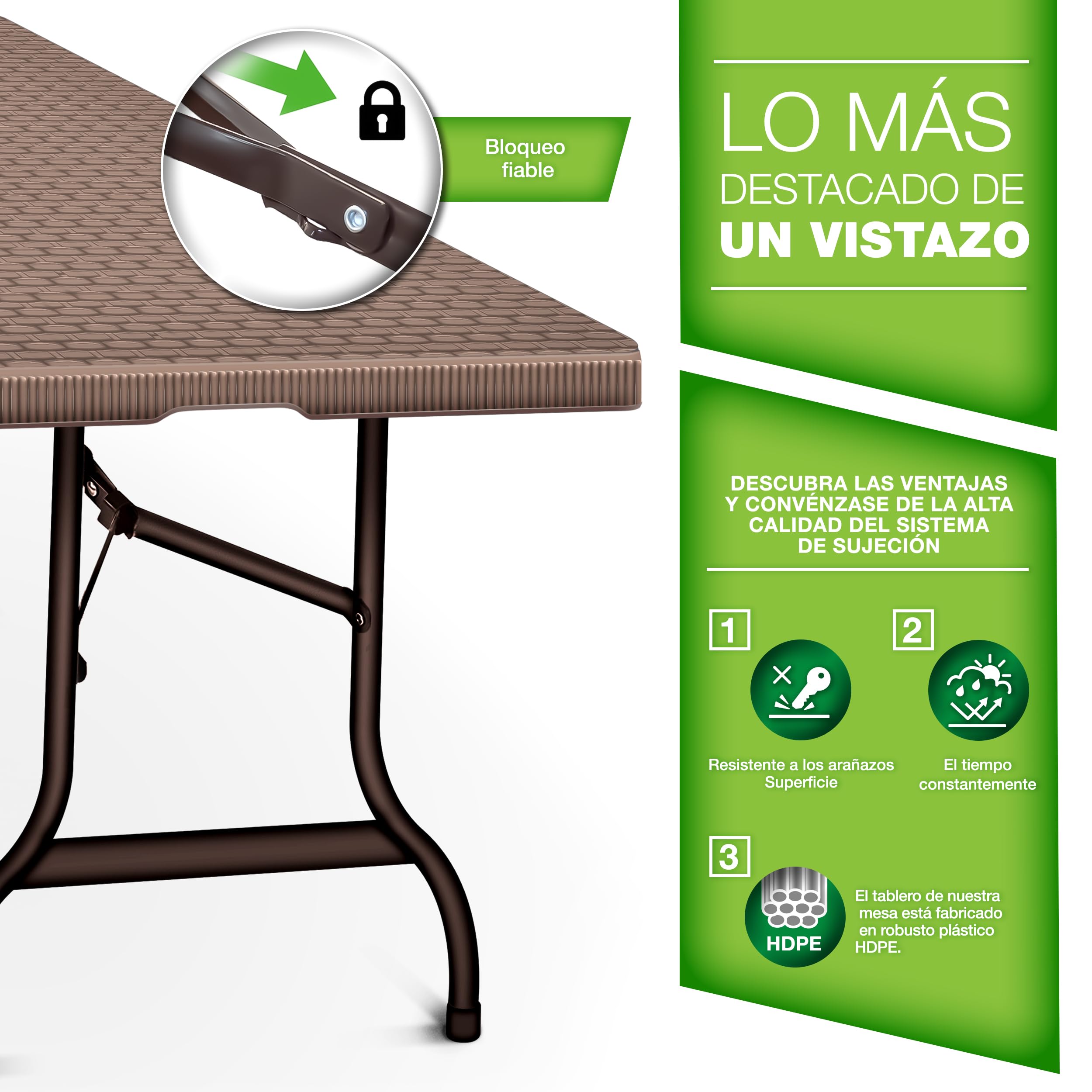tillvex Mesa Plegable Multifuncional 180 x 75 cm Óptica Ratán | Mesa Portátil Multifuncional para Terraza, Exterior, Balcón, Picnic | Mesa de Camping para 6 Personas
